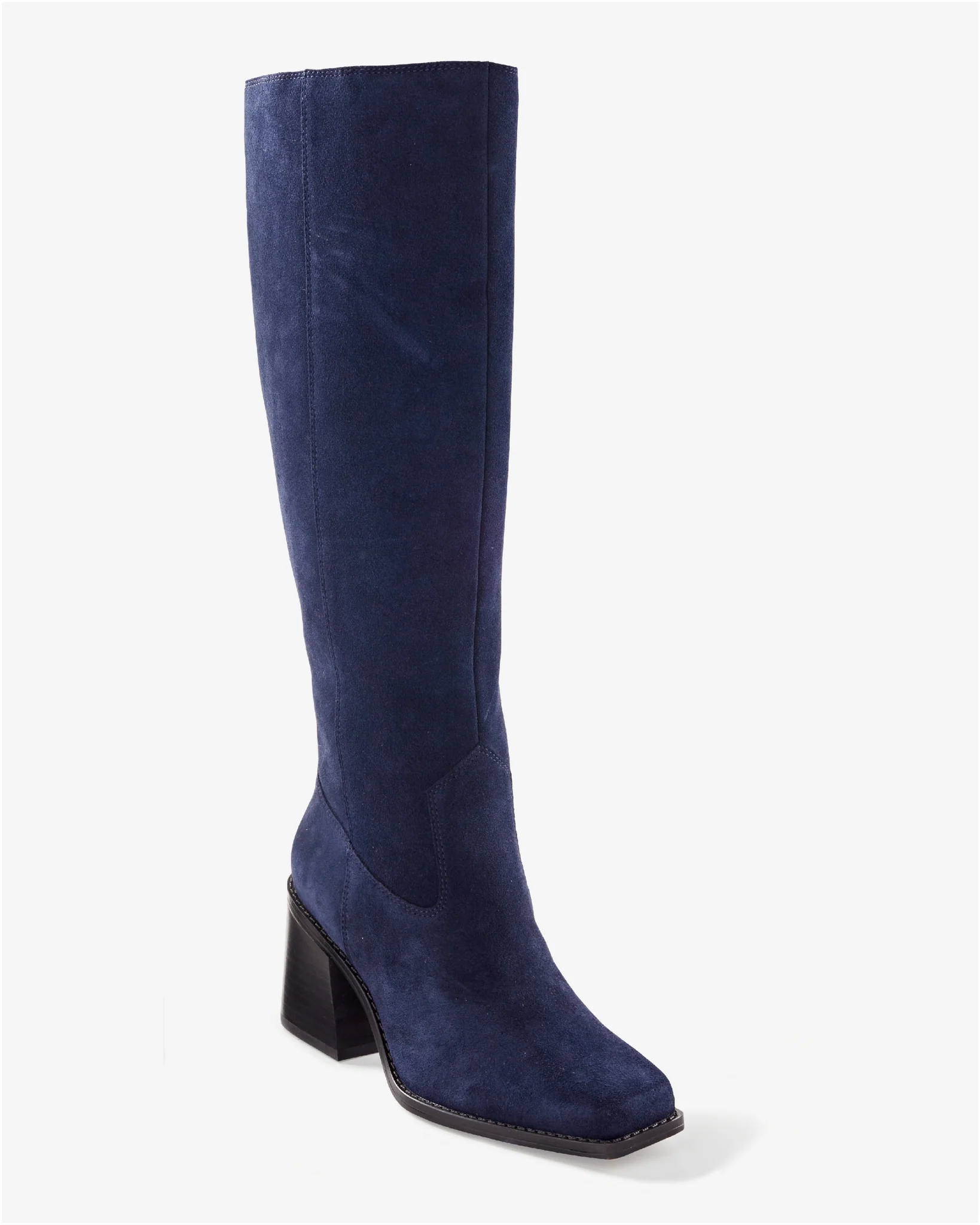 Suede Knee-High Block-Heel Boot Navy - Mycitystee