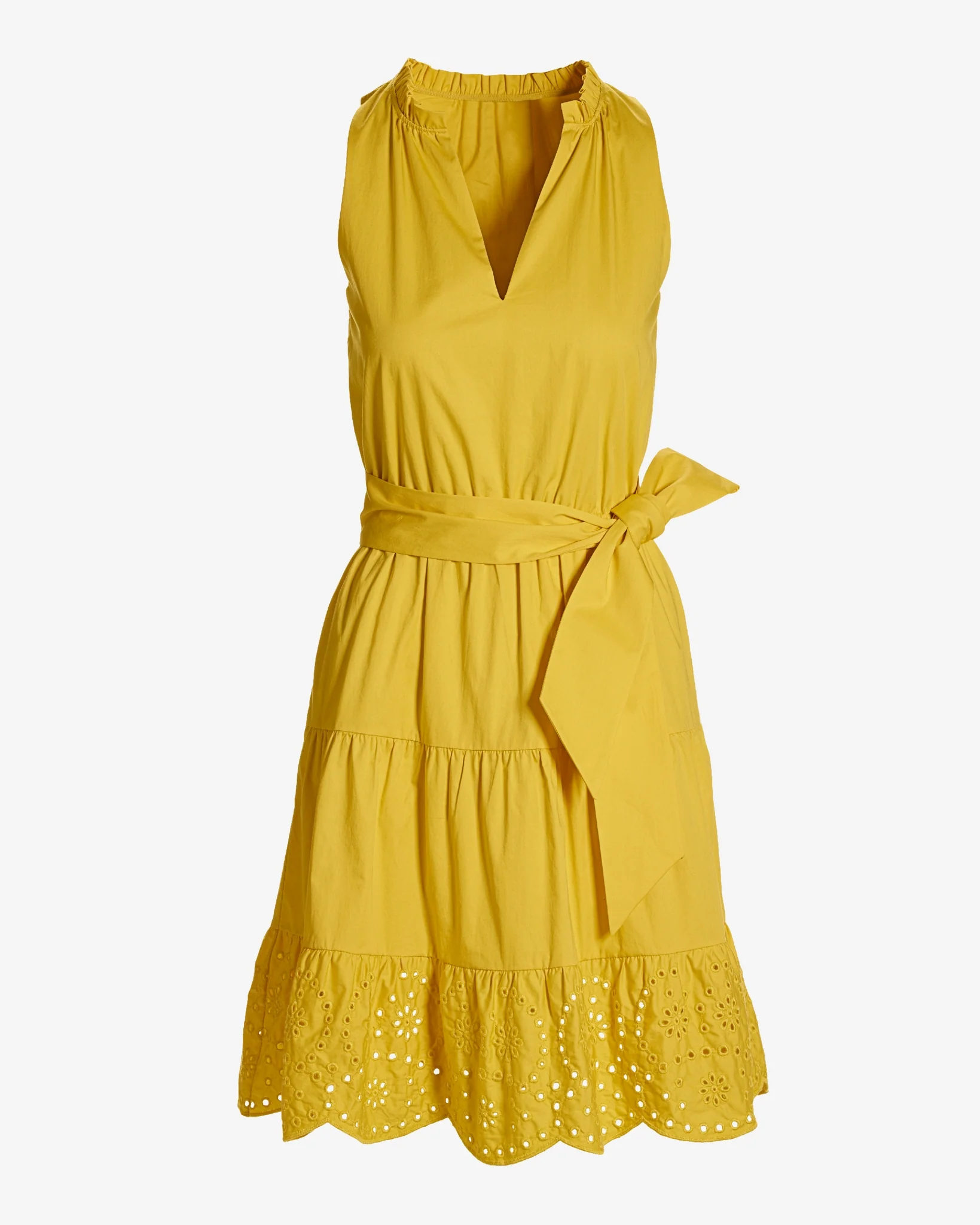 Tie Waist Tiered Fit and Flare Poplin Dress Lemon Drop - Mycitystee
