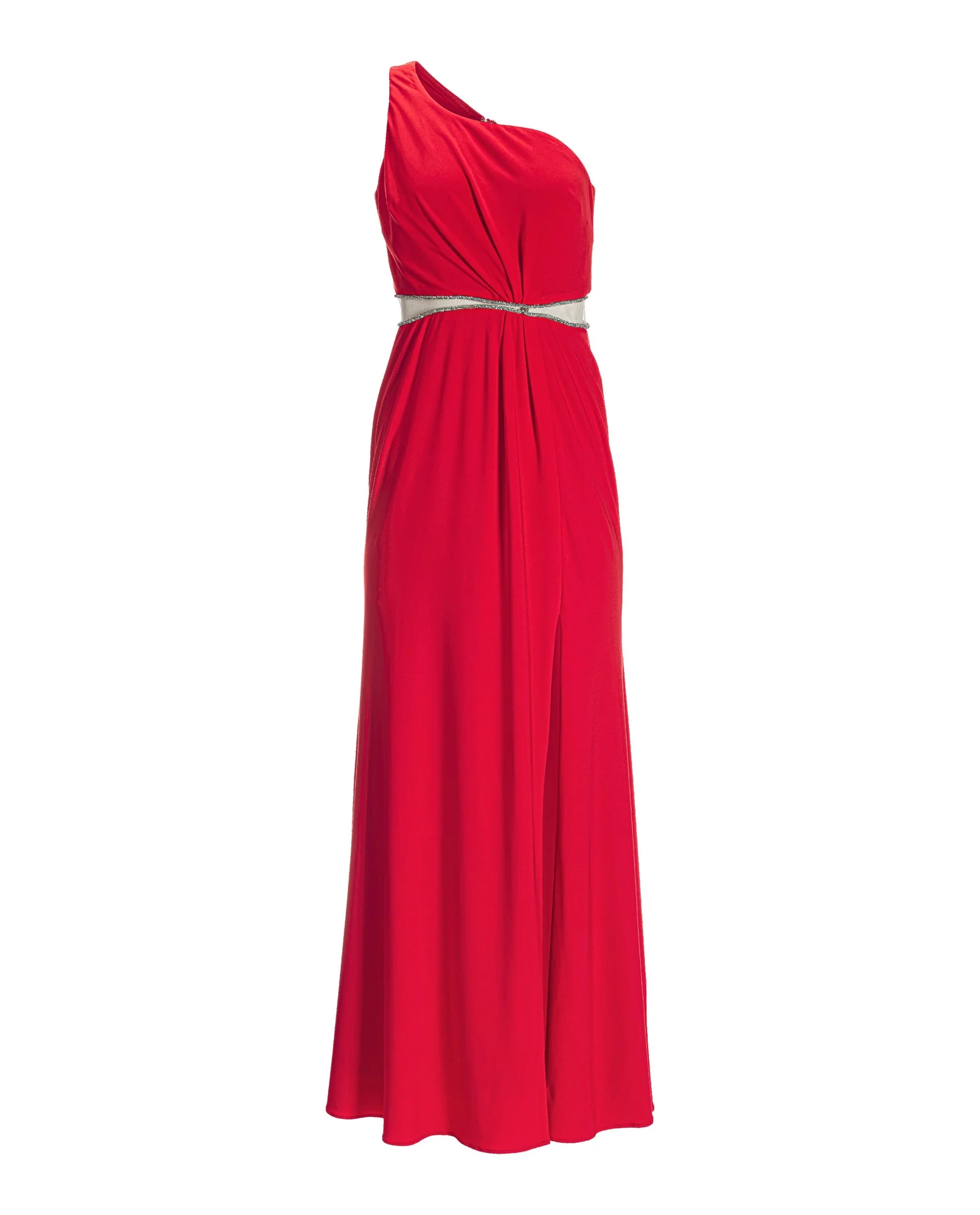 One Shoulder Crystal Embellished Knit Gown Racing Red - Mycitystee