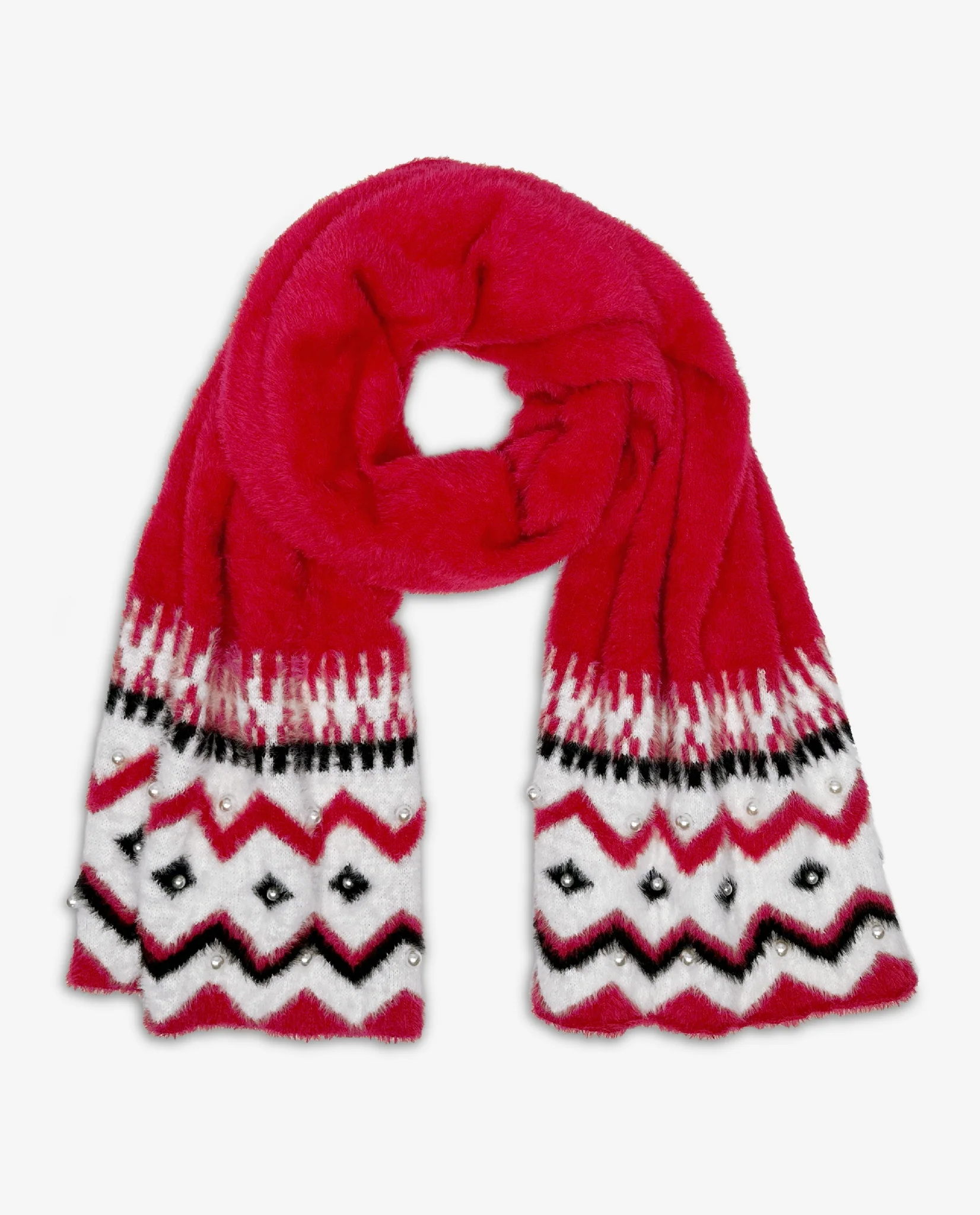 Pearl Embellished Scarf Red Multi - Mycitystee
