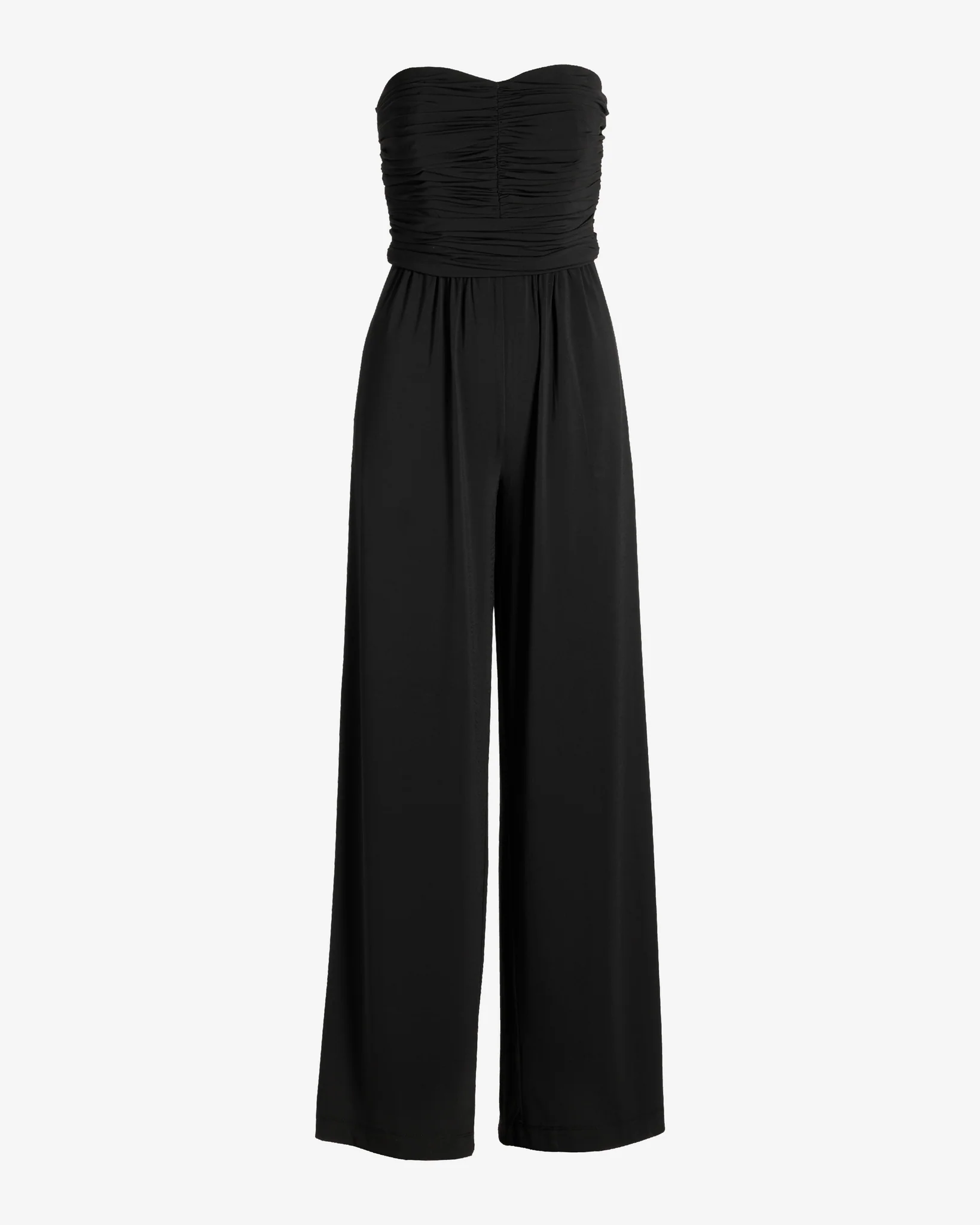 Strapless Ruched Wide Leg Knit Jumpsuit Black - Mycitystee