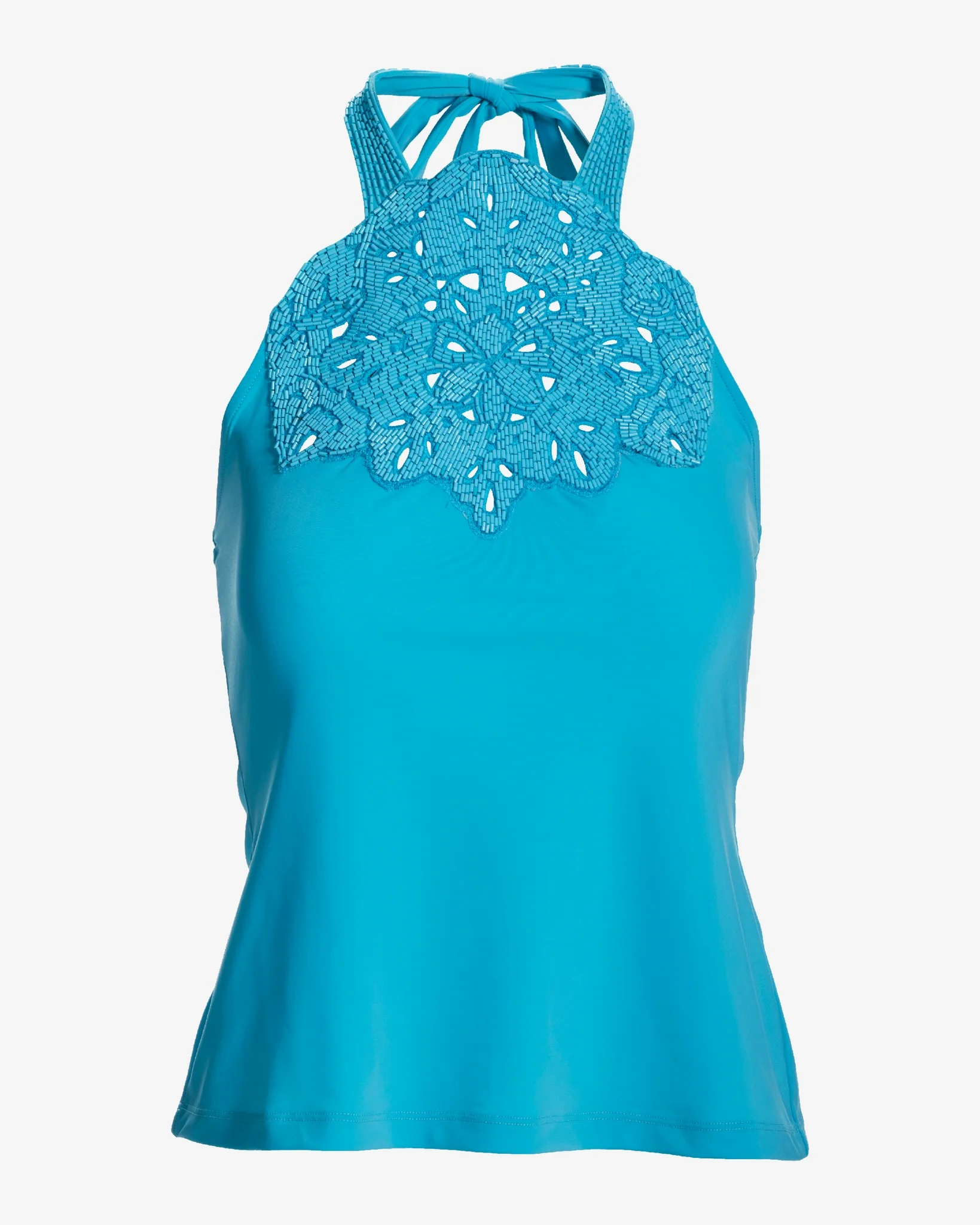 Beaded Halter Knit Top Blue Atoll - Mycitystee