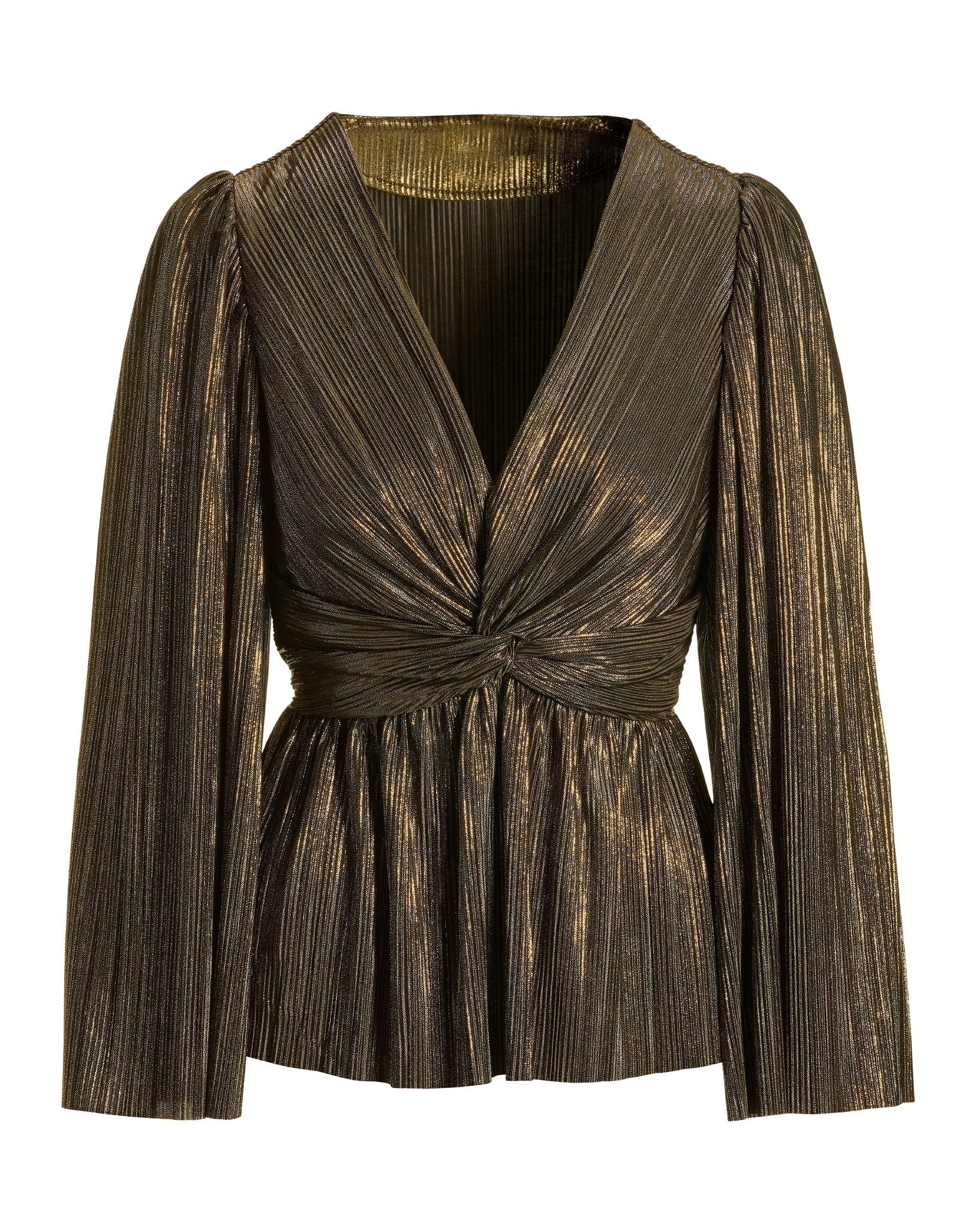 Pleated Knot Flare Sleeve Top Black/Gold - Mycitystee