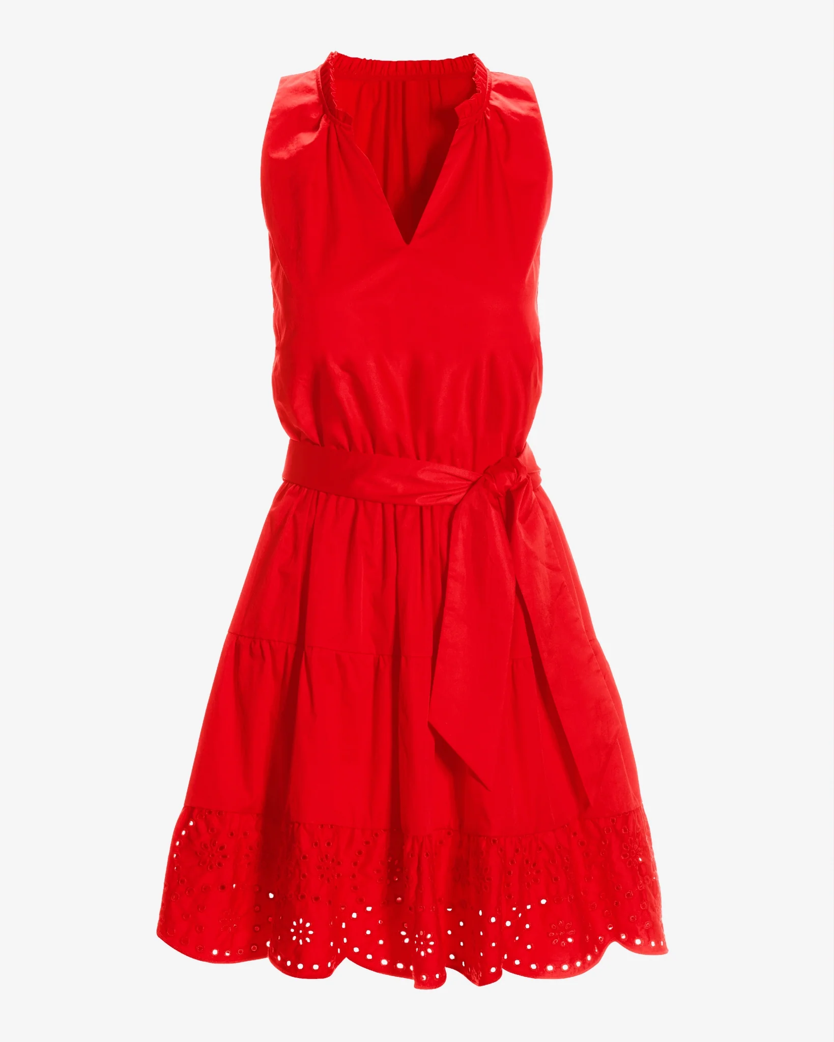 Tie Waist Tiered Fit and Flare Poplin Dress Racing Red - Mycitystee