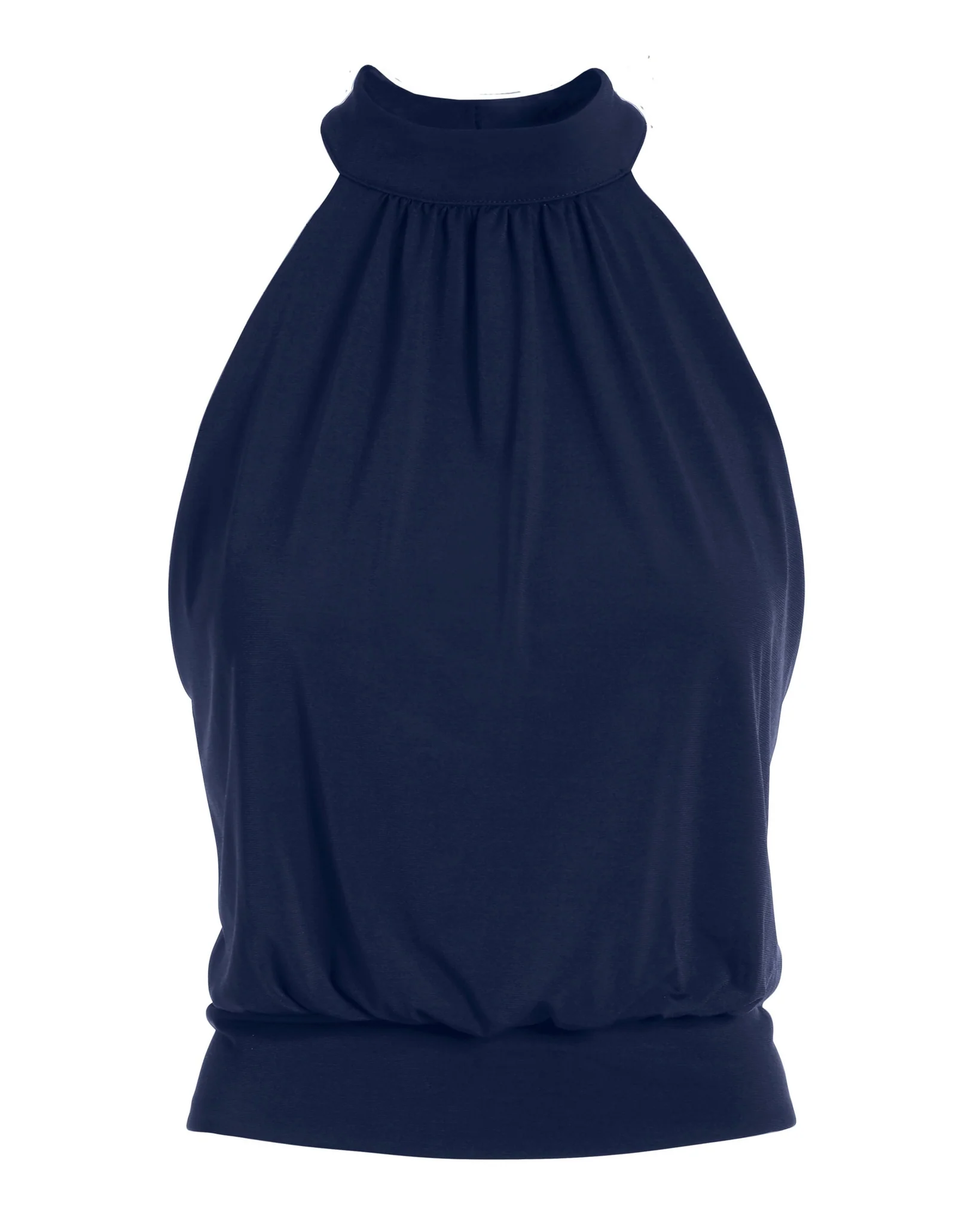 Halter Banded-Bottom Mock-Neck Knit Top Navy - Mycitystee