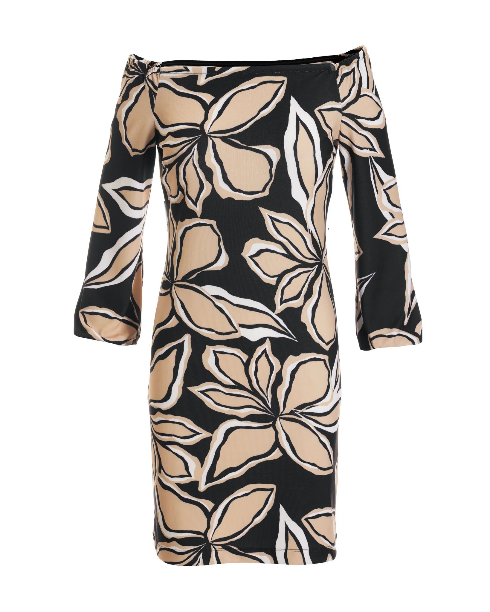 Beyond Travel Exploded Sketch Floral Off-The-Shoulder Dress Jet Black Multi - Mycitystee