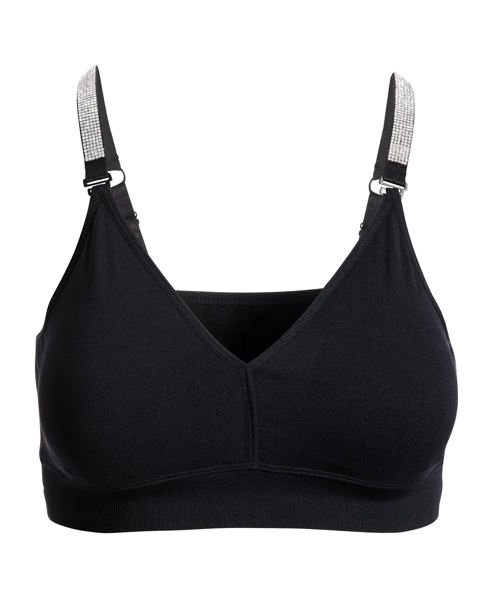Crystal Strap It Plunge Bralette Black - Mycitystee