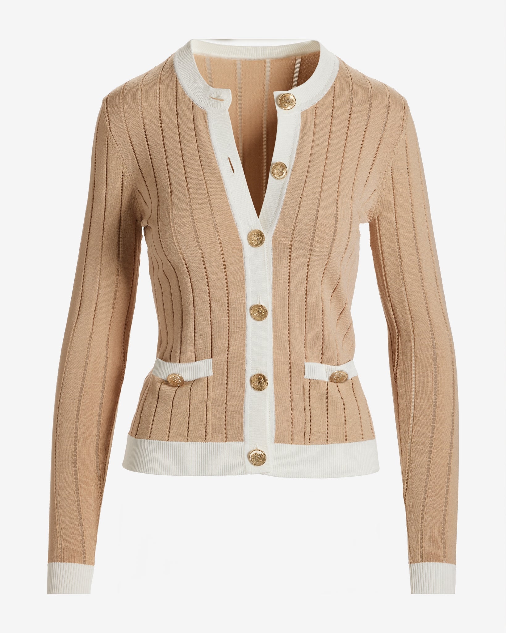 Color Block Button Up Cardigan Sweater Tan/White - Mycitystee