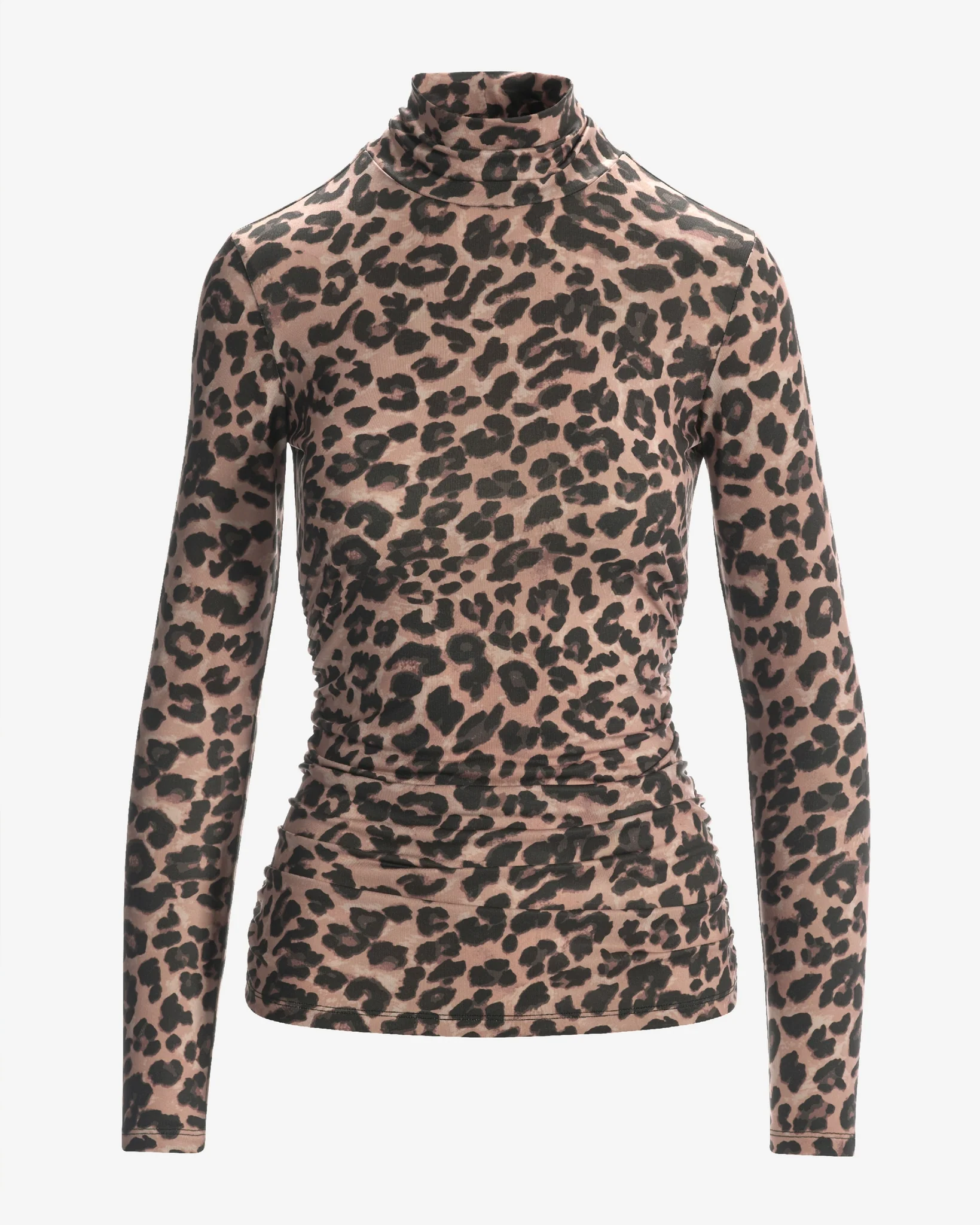 So Chic Winter Cheetah Ruched Turtleneck Top Brown - Mycitystee
