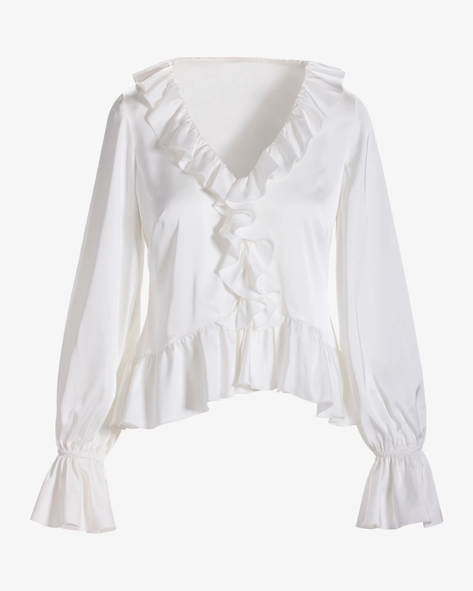 Paige Ruffle Charmeuse Blouse Off White - Mycitystee