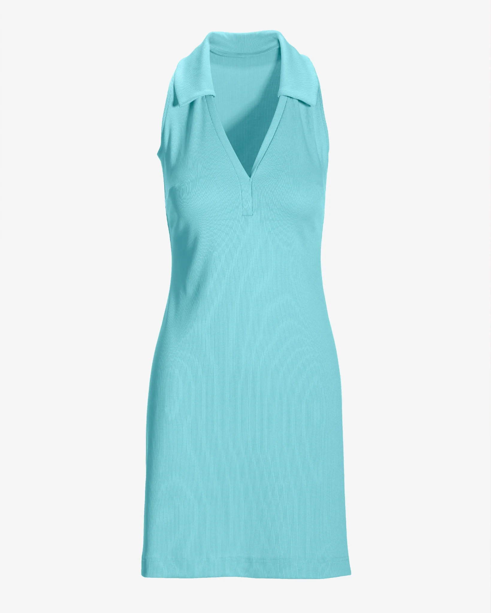 Sleeveless Collared Rib Knit Dress Tanager Turquoise - Mycitystee