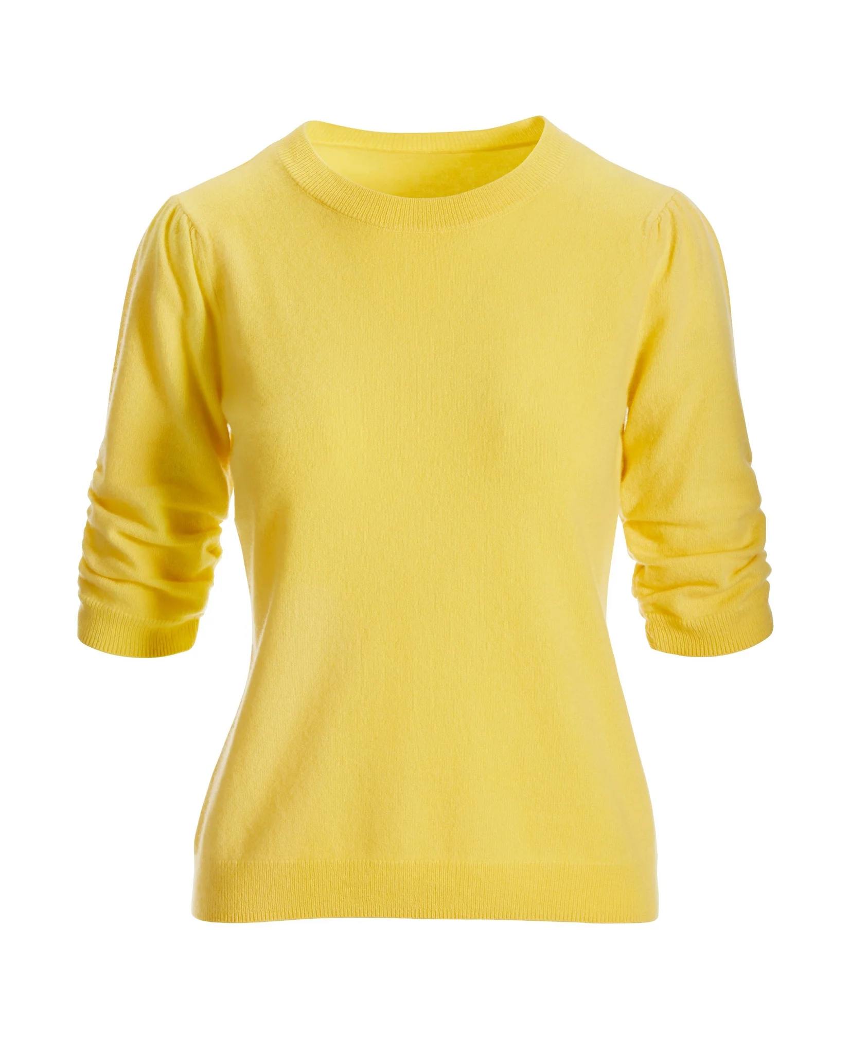 Cashmere Ruched Short Sleeve Sweater Lemon Drop - Mycitystee