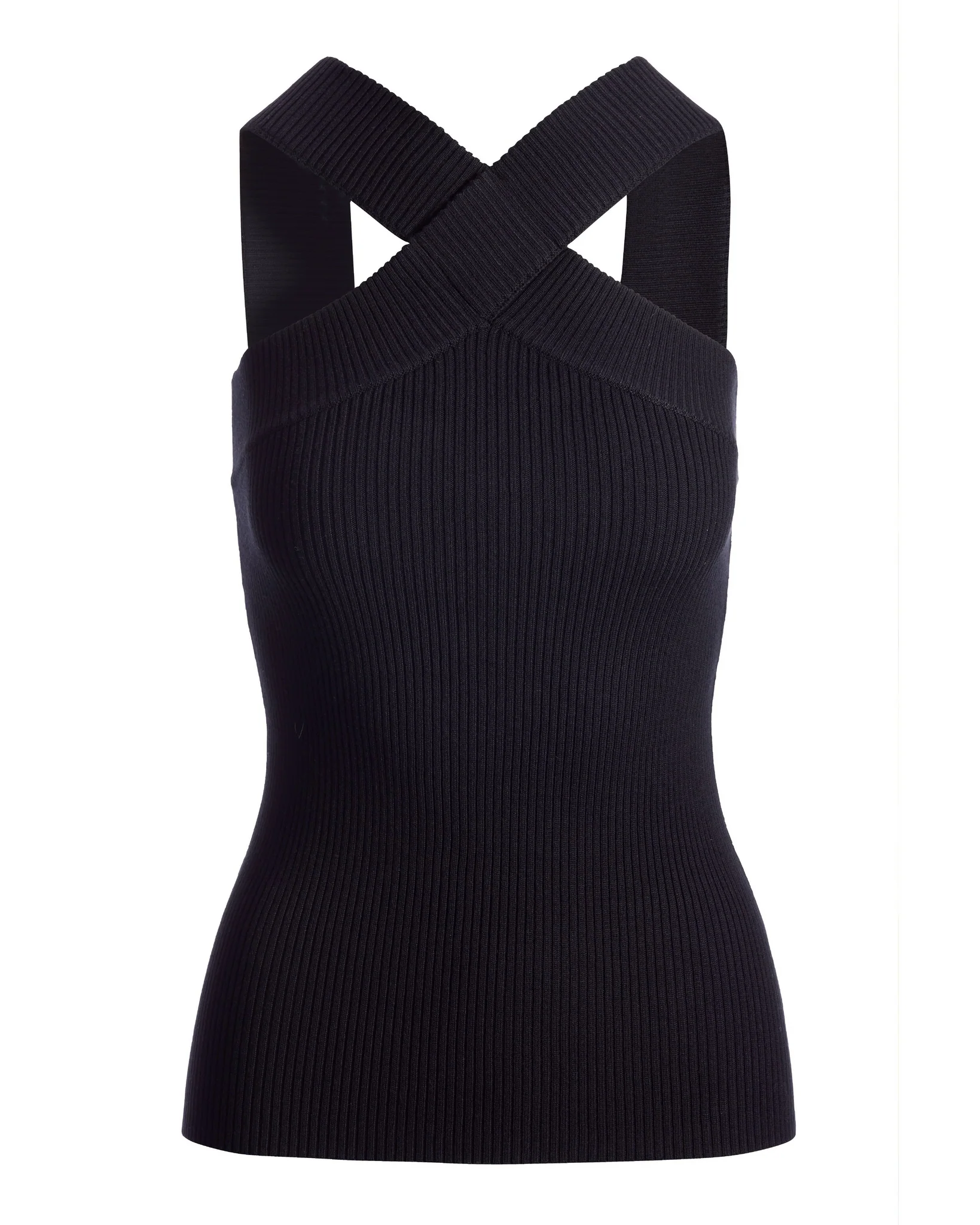 Ribbed High Neck Cross Front Tank Black - Mycitystee