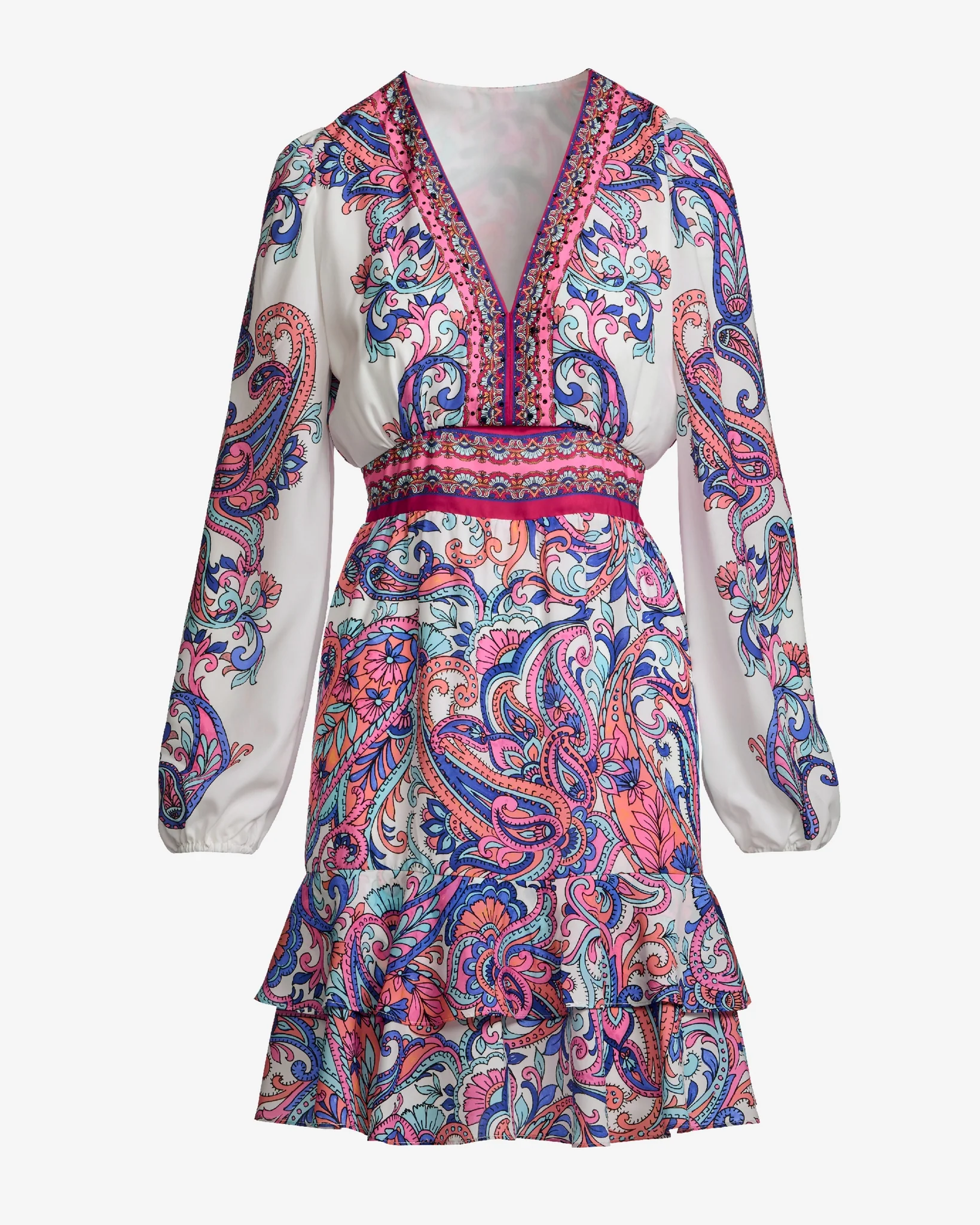 Print Embellished A Line Ruffle Flounce Dress Pop of Paisley - Mycitystee