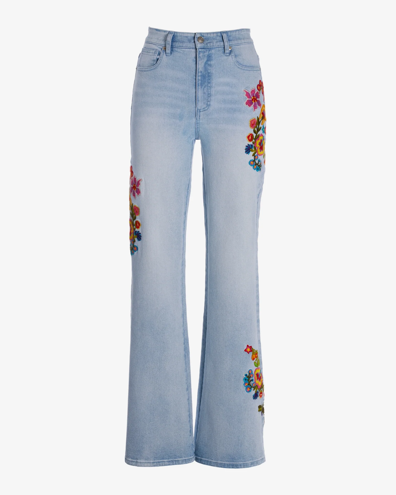 Malibu High Rise Blooming Brights Embroidered Palazzo Jean Light Wash - Mycitystee