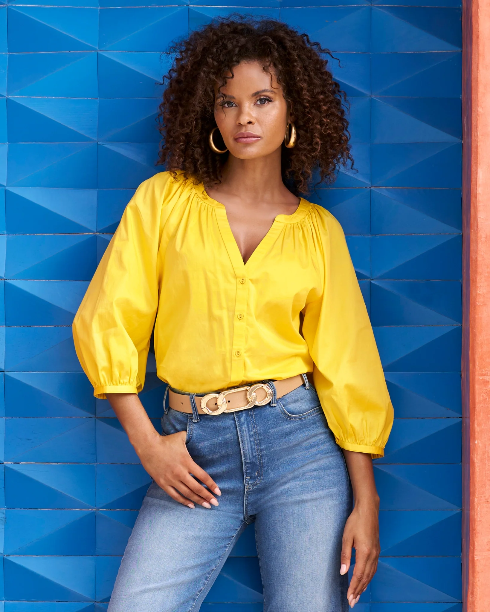 Brooke Notch Neck Poplin Shirt Habanero Gold - Mycitystee