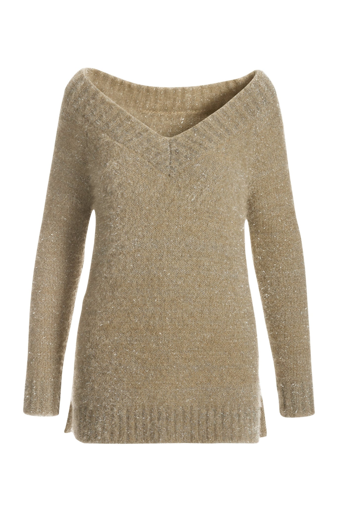 Metallic V Neck Cozy Sweater Tunic Gold - Mycitystee