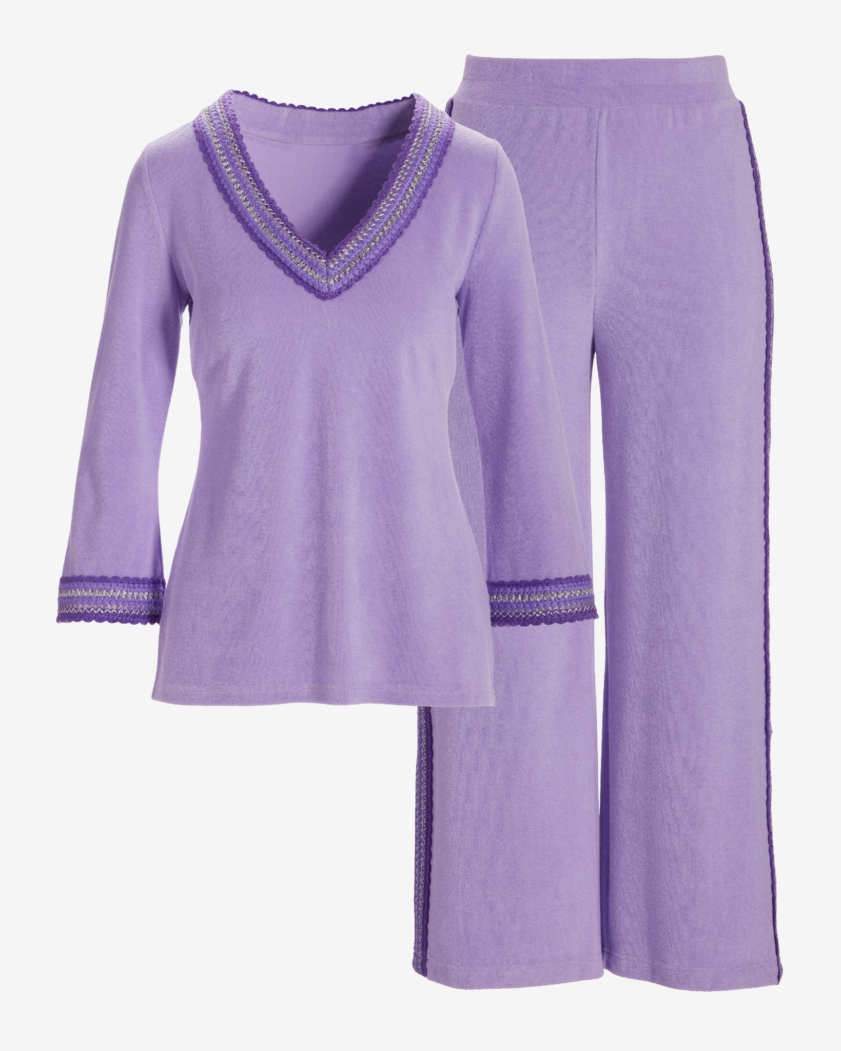Beach Terry Crochet Trim Lounge Set Lavender - Mycitystee