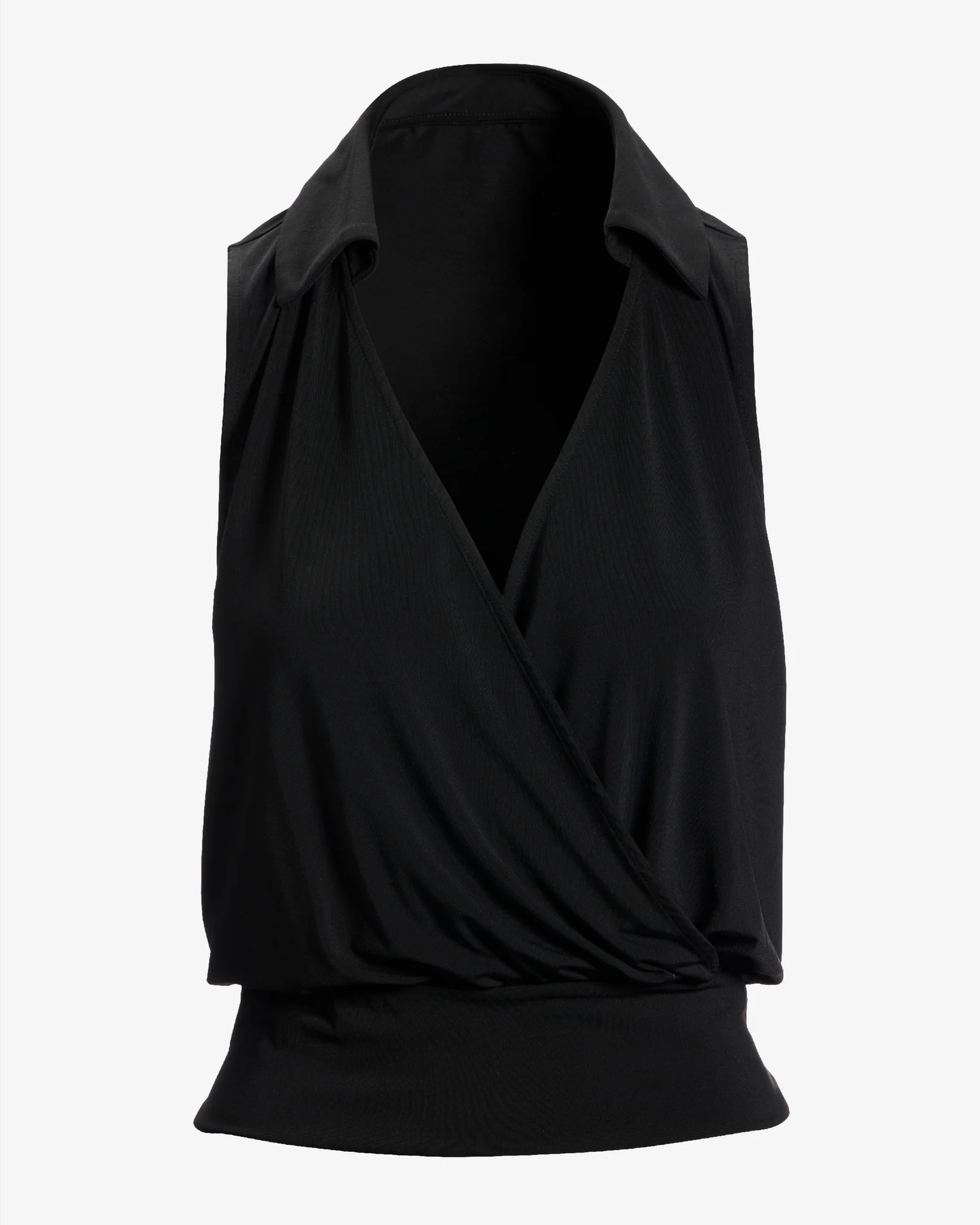 So Chic Collared Surplice Blouson Knit Top Proper Black - Mycitystee
