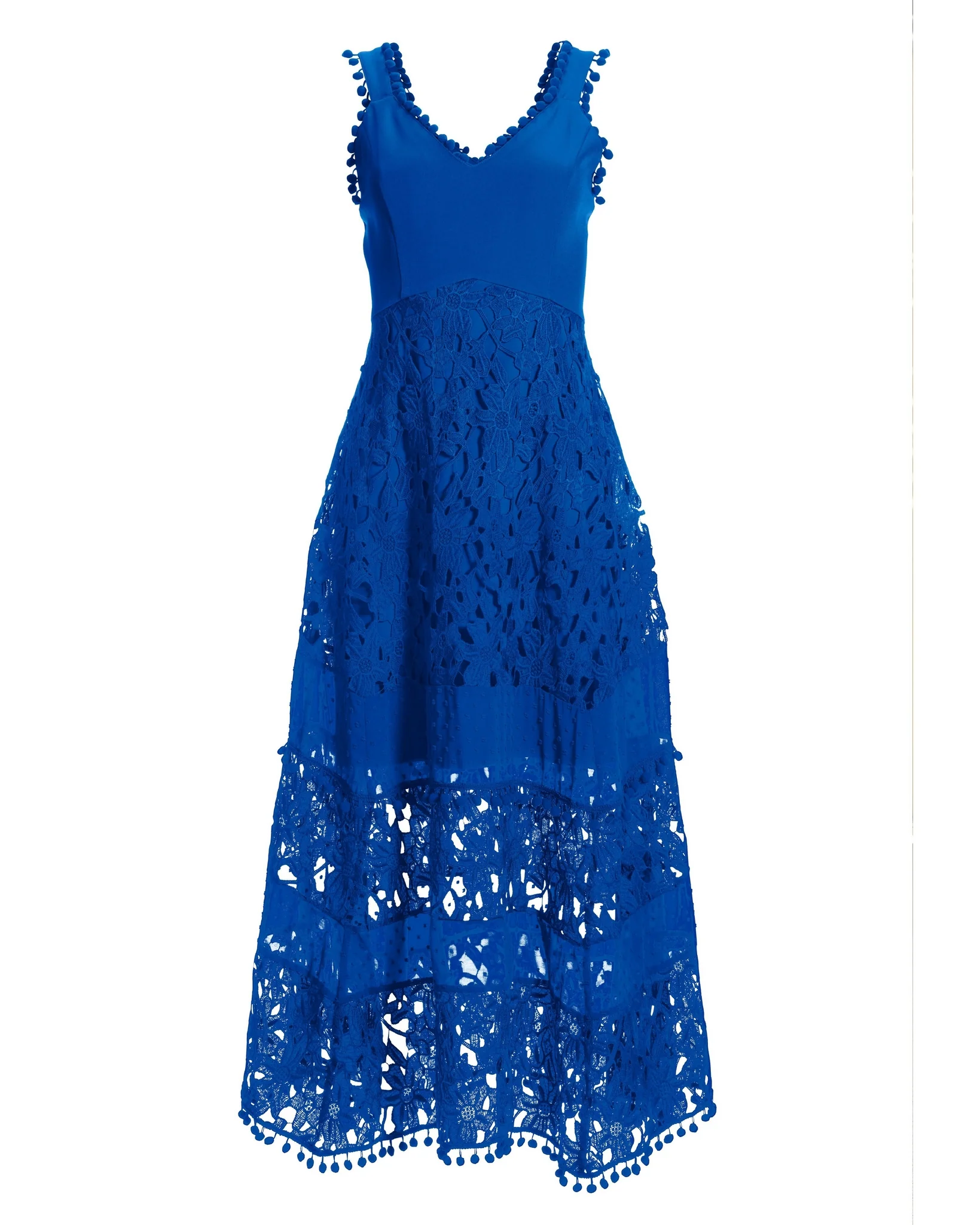 Mixed Media Lace Pom Pom Dress Princess Blue - Mycitystee