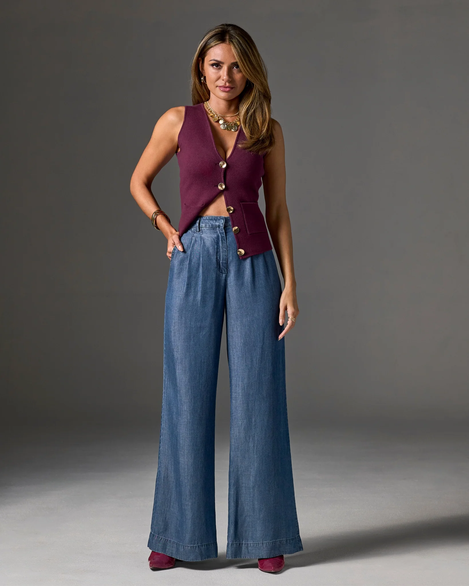 Wide Leg Drapey Denim Pant Deep Blue - Mycitystee