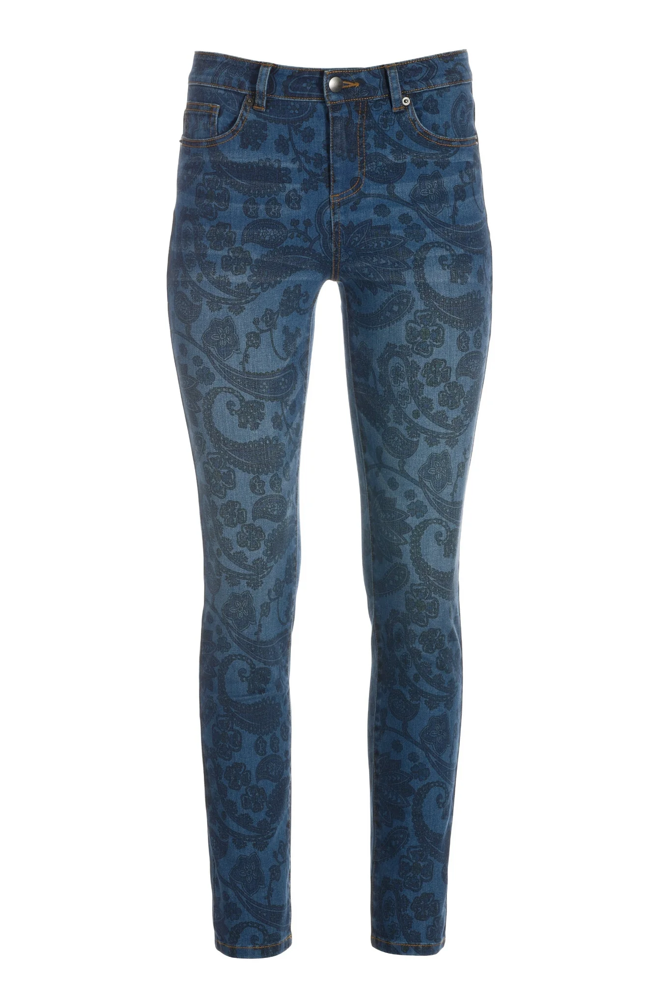 Paisley Print Slim Ankle Jean Blue Multi - Mycitystee