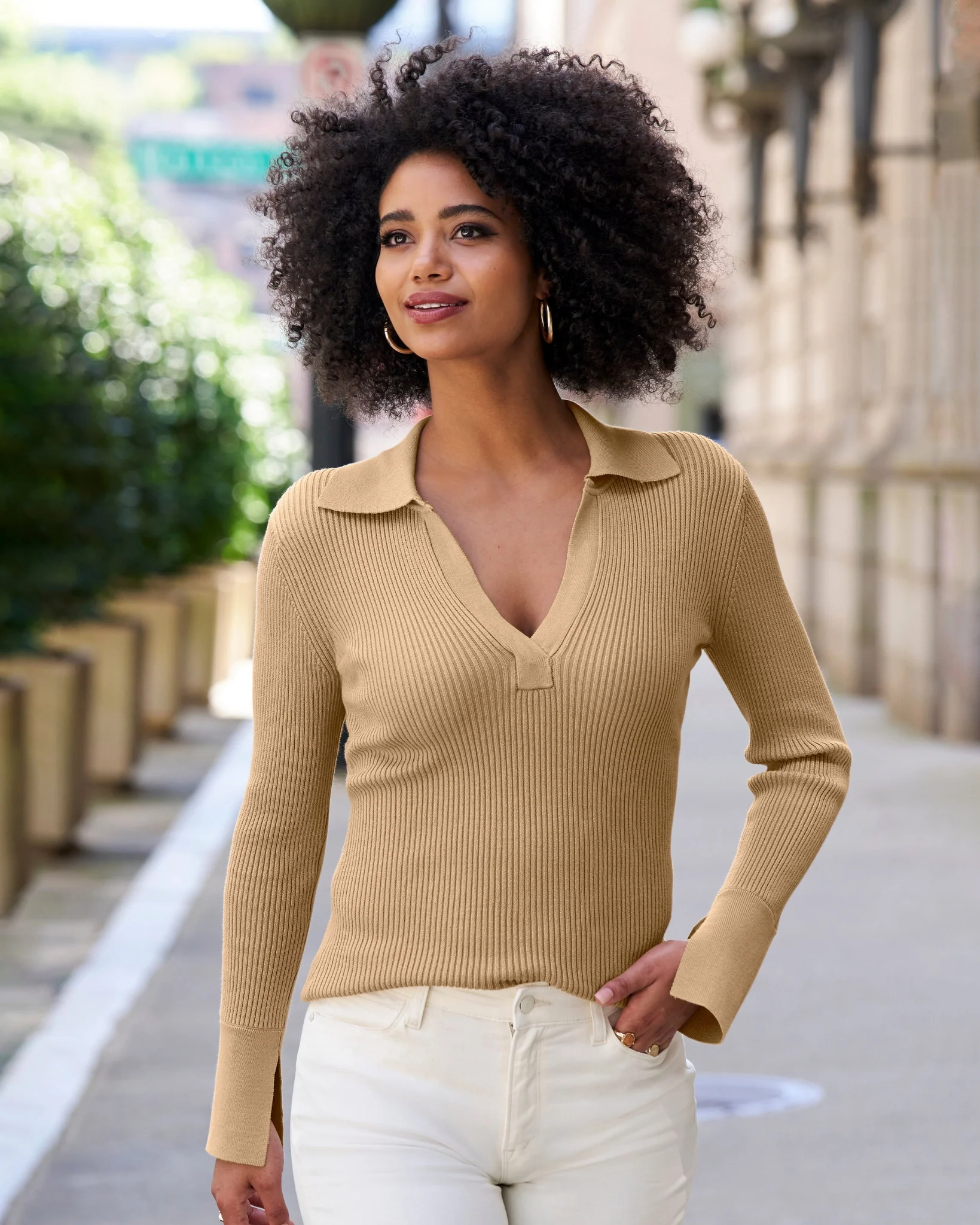 Ribbed Collar Sweater Sesame - Mycitystee