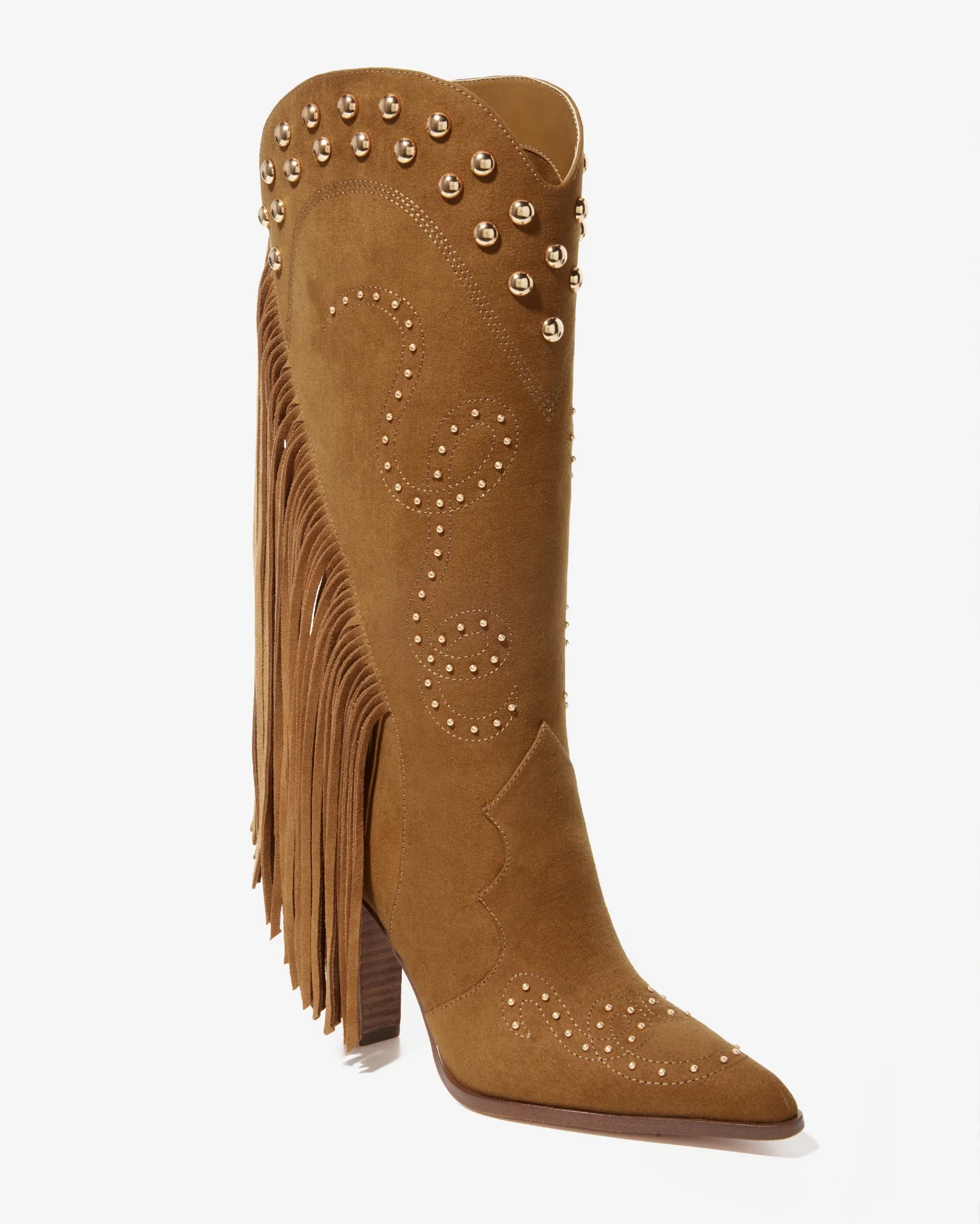 Fringe Studded Boot Tan - Mycitystee