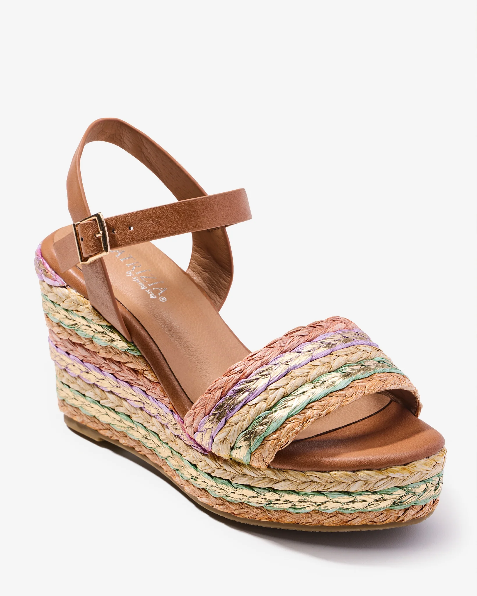 Multi Colored Metallic Raffia Wedge Camel Multi - Mycitystee