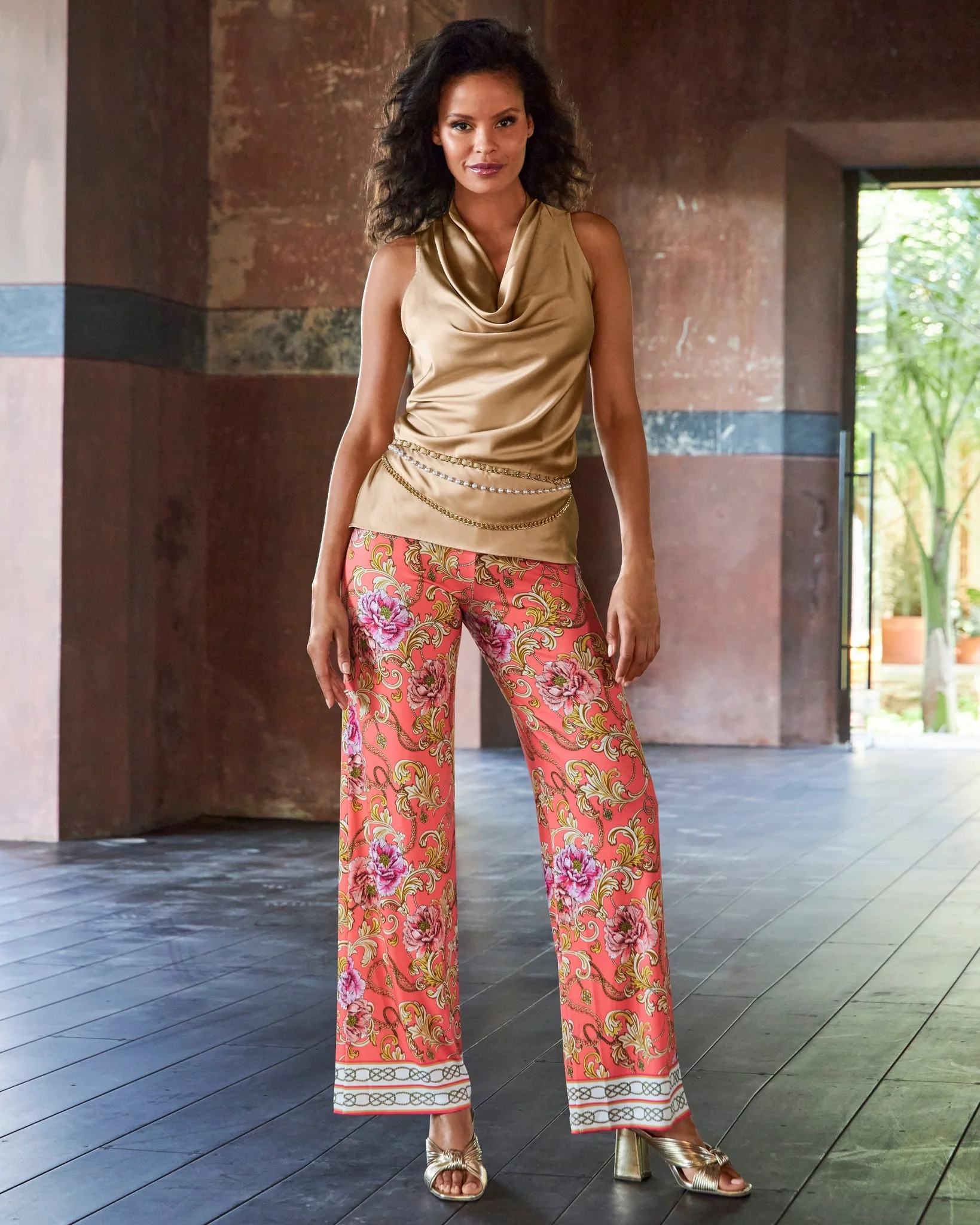 Reflecting Scrolls Knit Palazzo Pant Orange Multi - Mycitystee