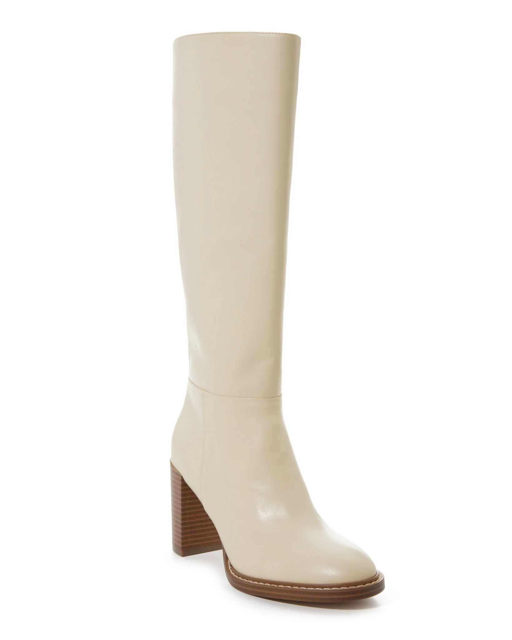 Tall Leather Heeled Boot Ivory - Mycitystee