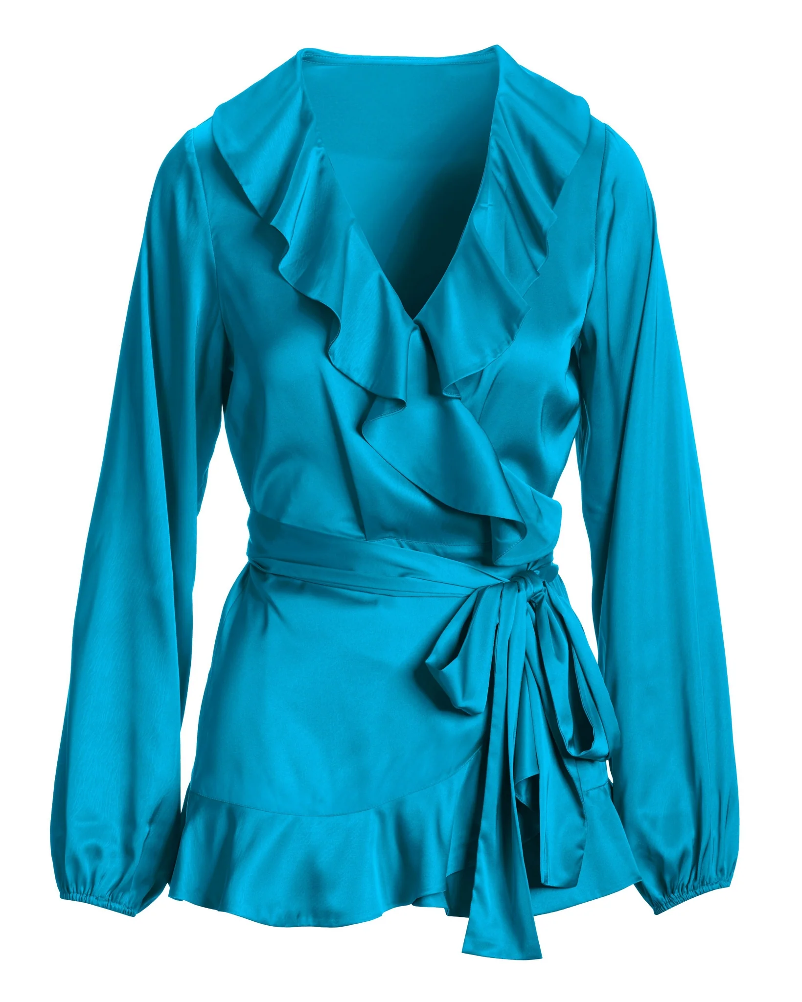 Ruffle Detail V Neck Blouse Blue Danube - Mycitystee