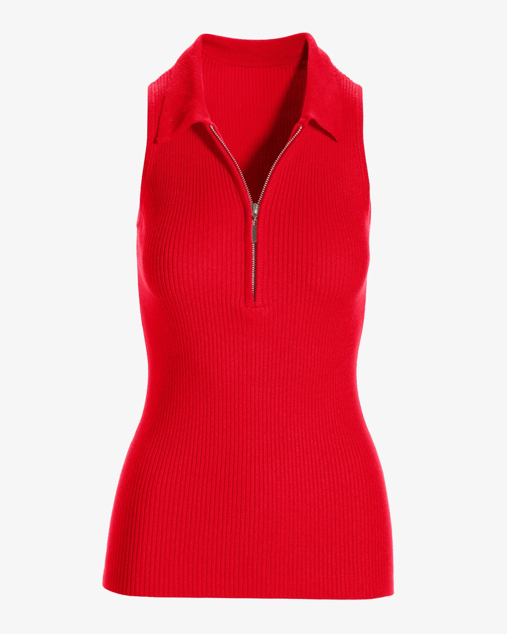 Sleeveless Ribbed Half-Zip Sweater Racing Red - Mycitystee