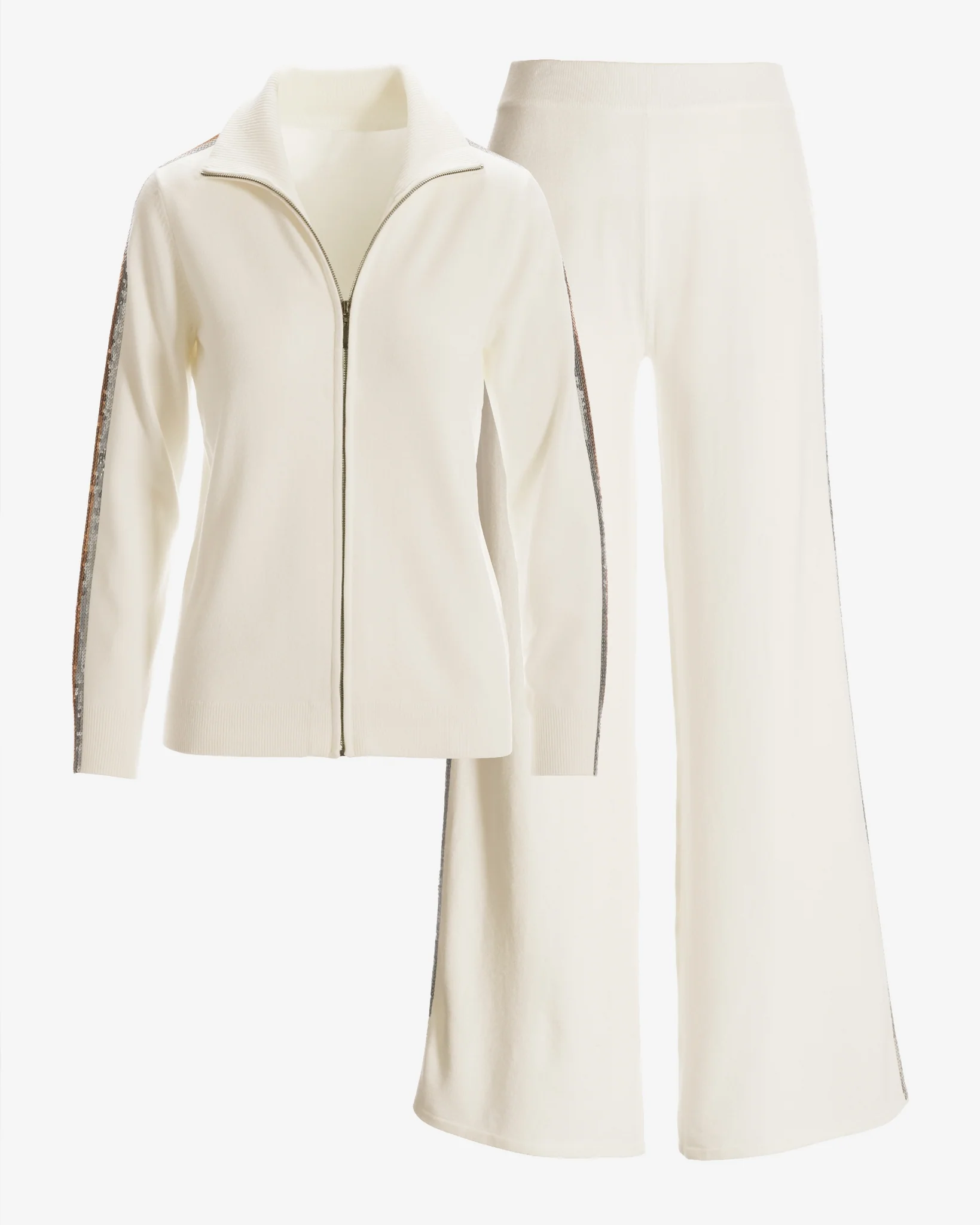 Sequin Stripe Sweater Lounge Set Off White - Mycitystee