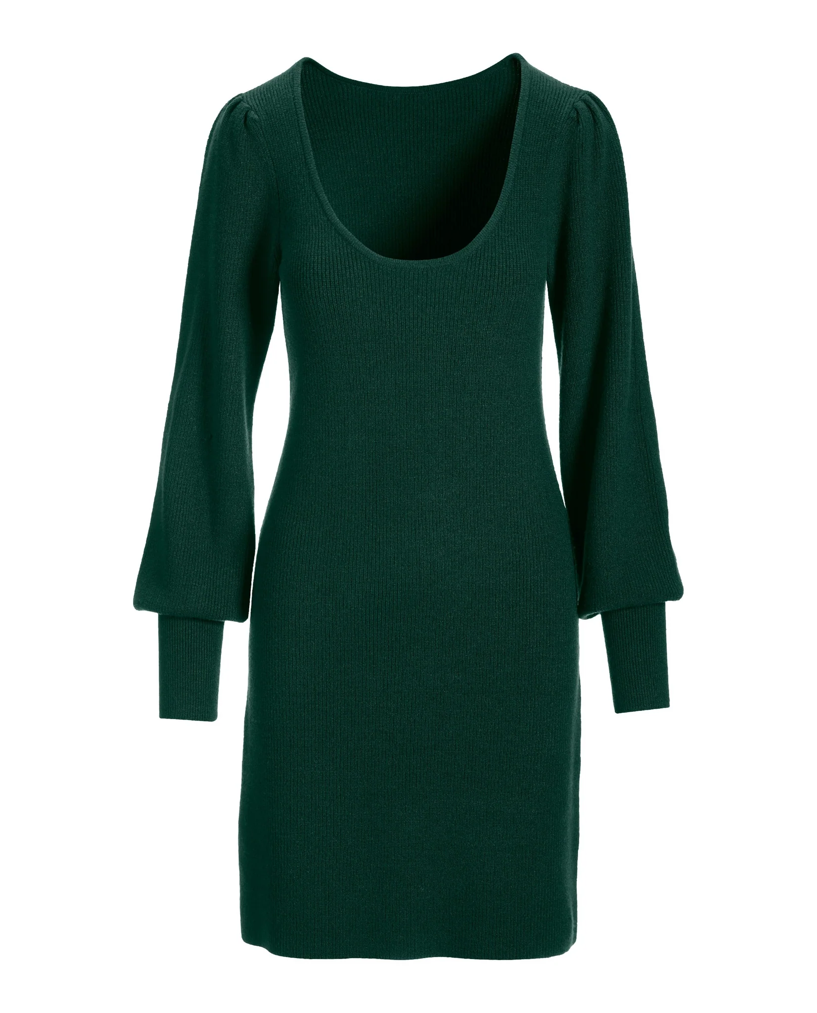 Scoop Neck Balloon Sleeve Sweater Dress Deep Emerald - Mycitystee