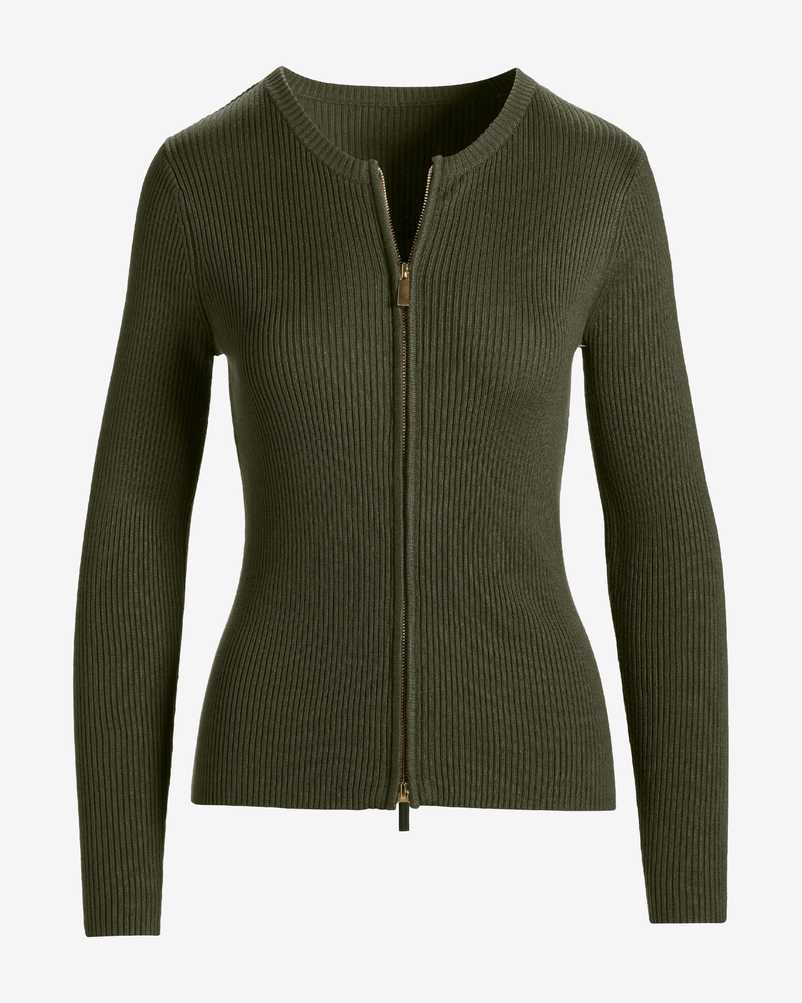 Ribbed Collarless Full Zip Cardigan Olive Night - Mycitystee