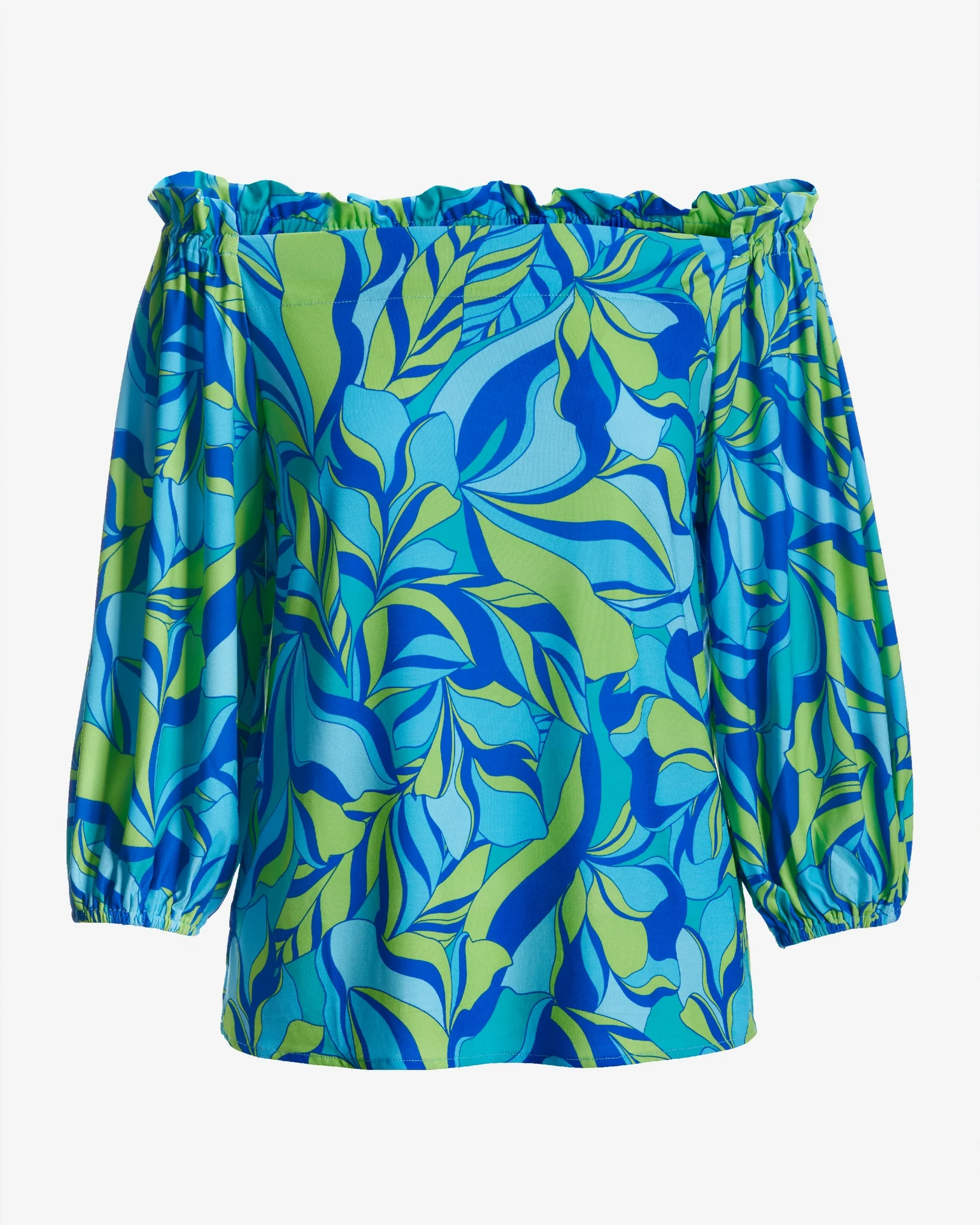 So Chic Limelight Leaves Off The Shoulder Balloon Sleeve Top Green/Teal - Mycitystee