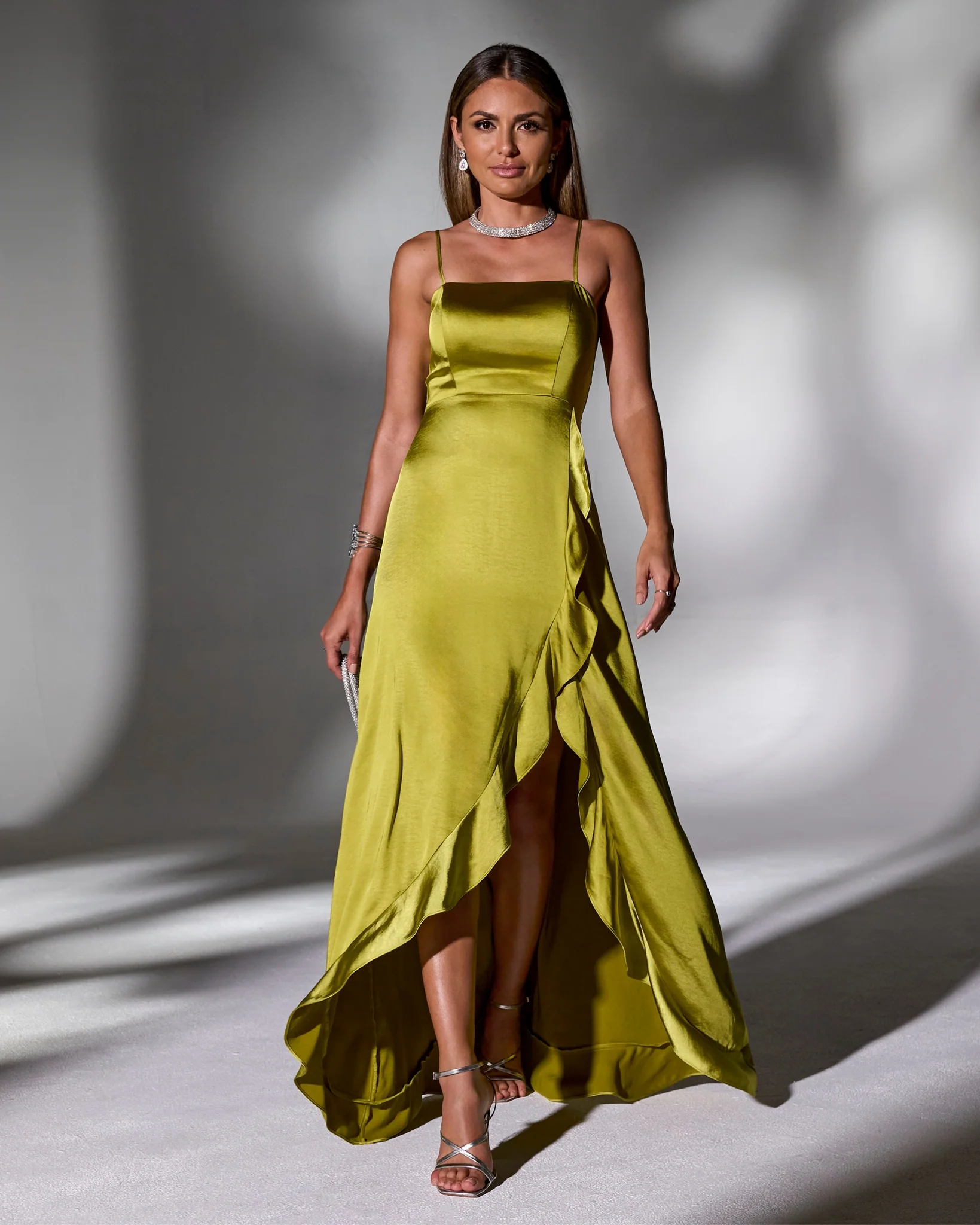 Luxe Satin Ruffle Gown Citronelle - Mycitystee