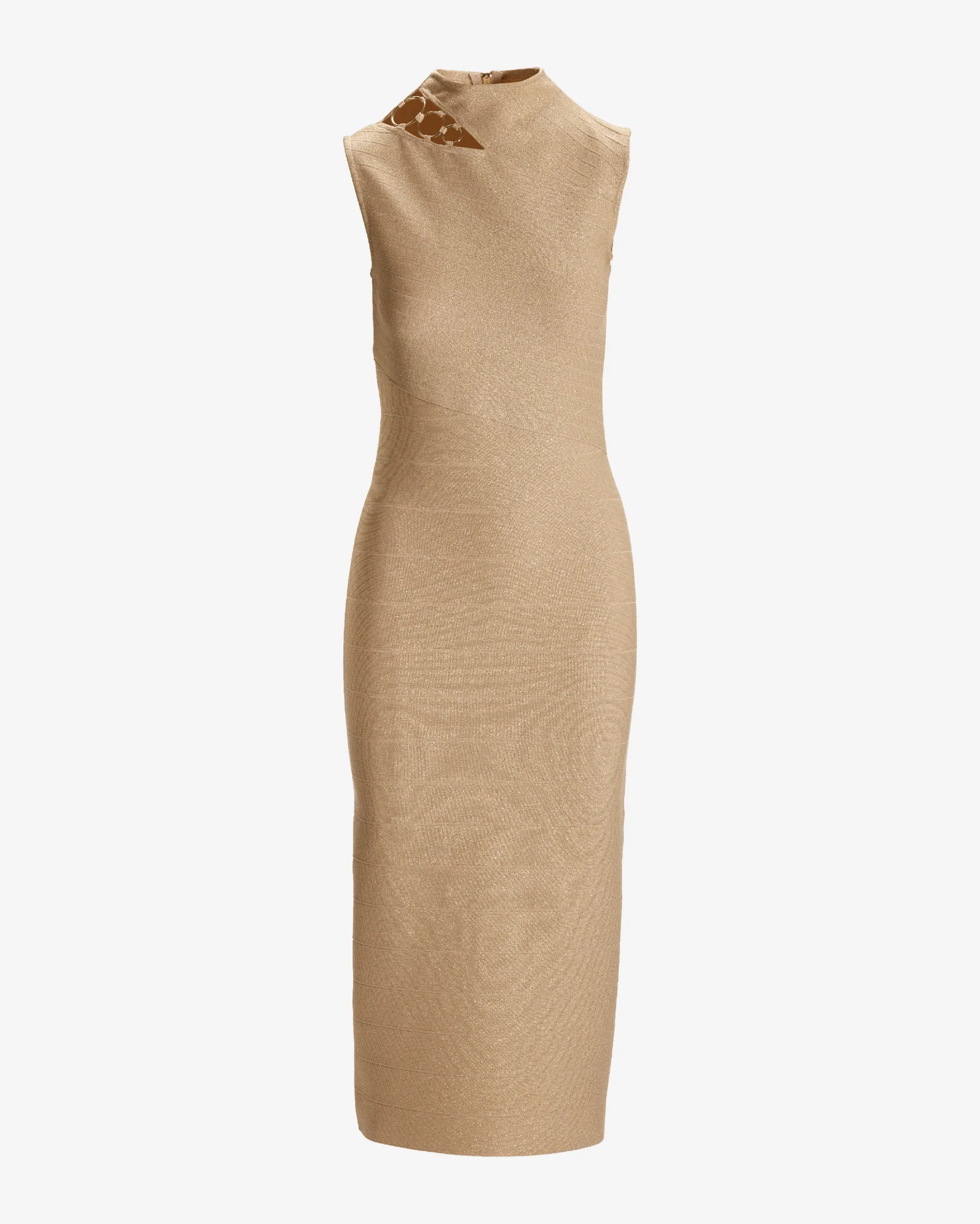Ring Detail Metallic Bandage Sheath Midi Dress Gold - Mycitystee