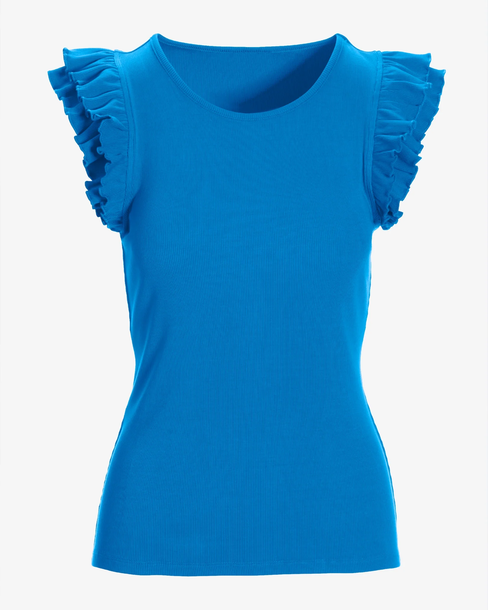 So Essential Rib Ruffle Shoulder Tank Indigo Bunting - Mycitystee