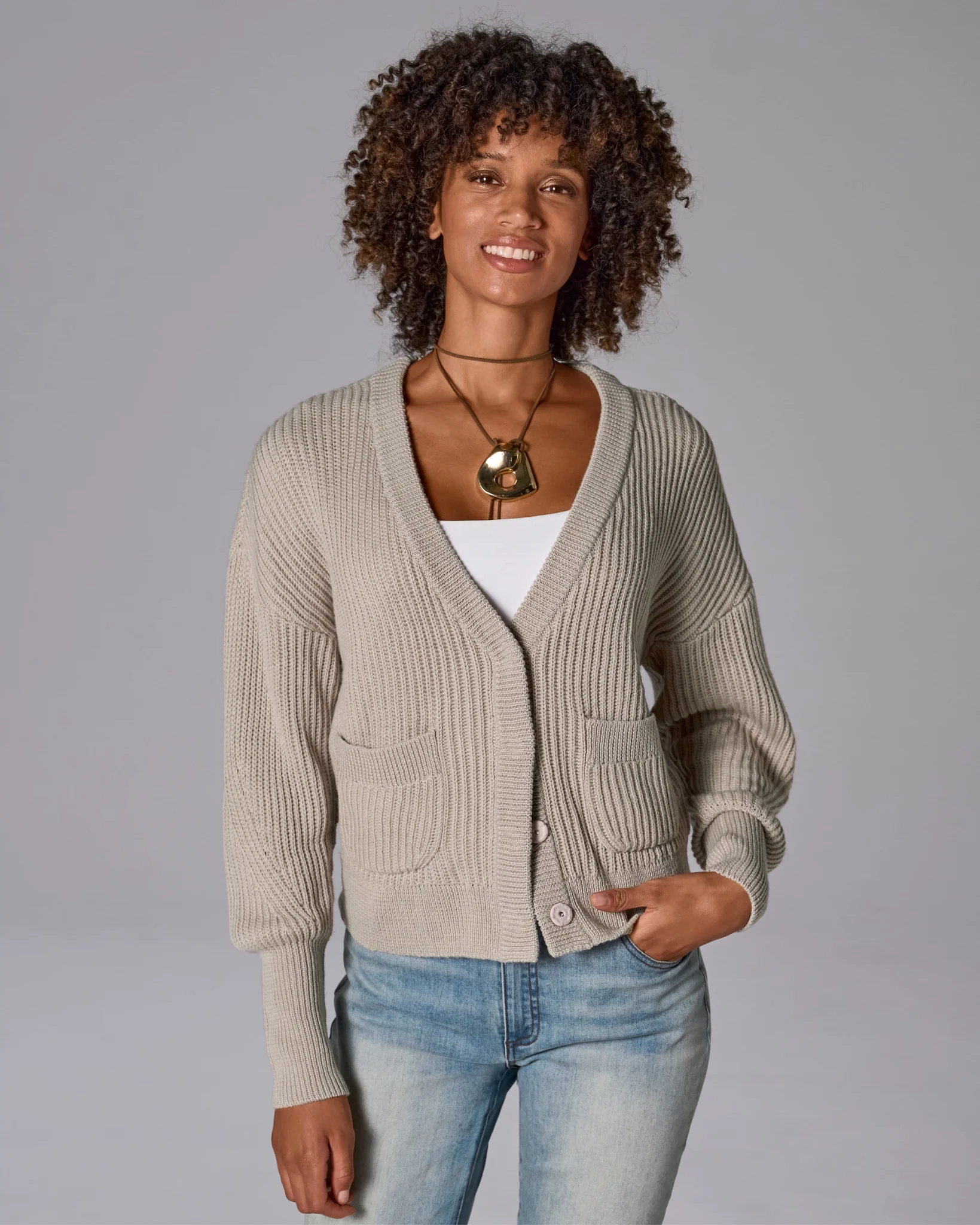 Relaxed Ribbed V-Neck Cardigan Heather Oatmeal - Mycitystee
