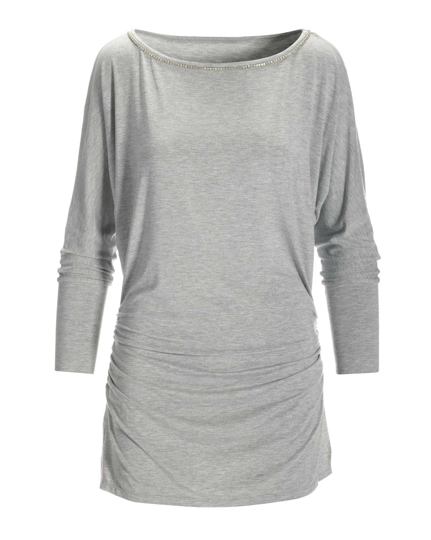 Rhinestone Slouchy Ruched Tunic Heather Gray - Mycitystee