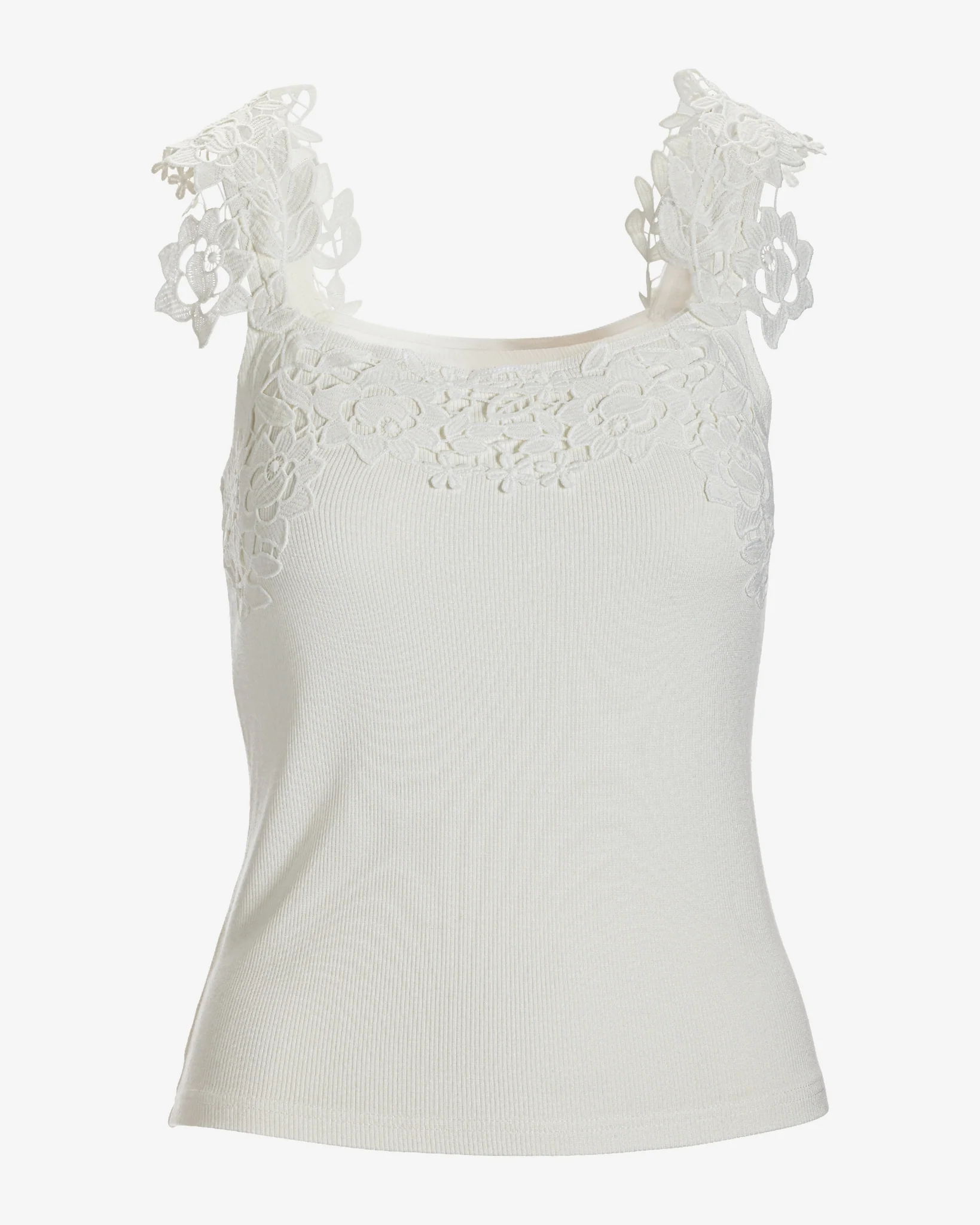 Ribbed Lace Applique Knit Tank White - Mycitystee