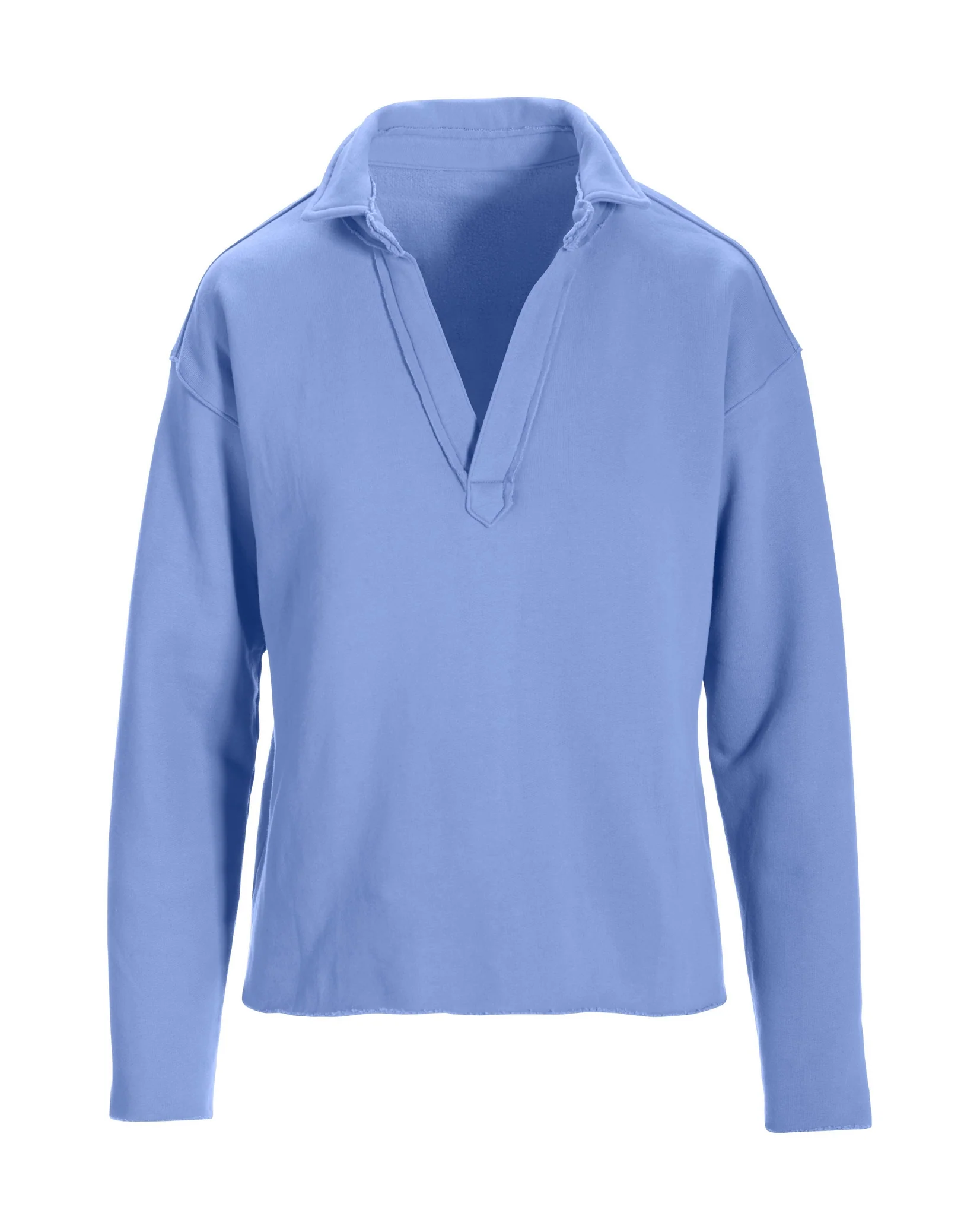 Cotton Comfort Collared V Neck Lounge Sweatshirt Hydrangea Blue - Mycitystee