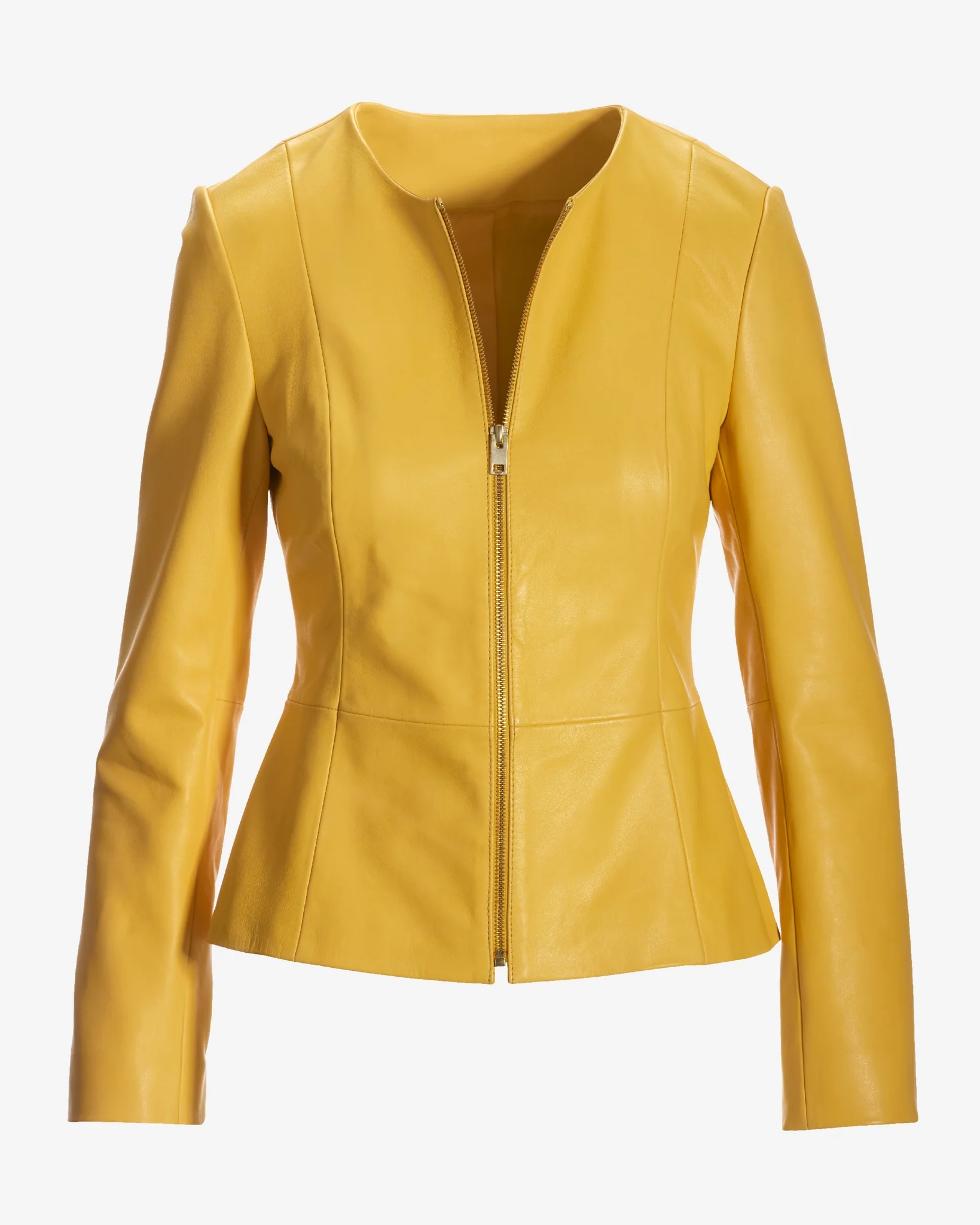 Collarless Peplum Leather Jacket Yellow - Mycitystee