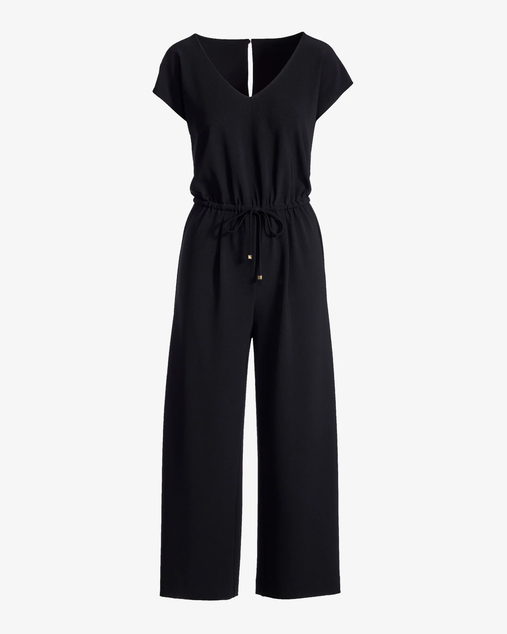 Beyond Travel Crop Drawstring Waist Jumpsuit Jet Black - Mycitystee