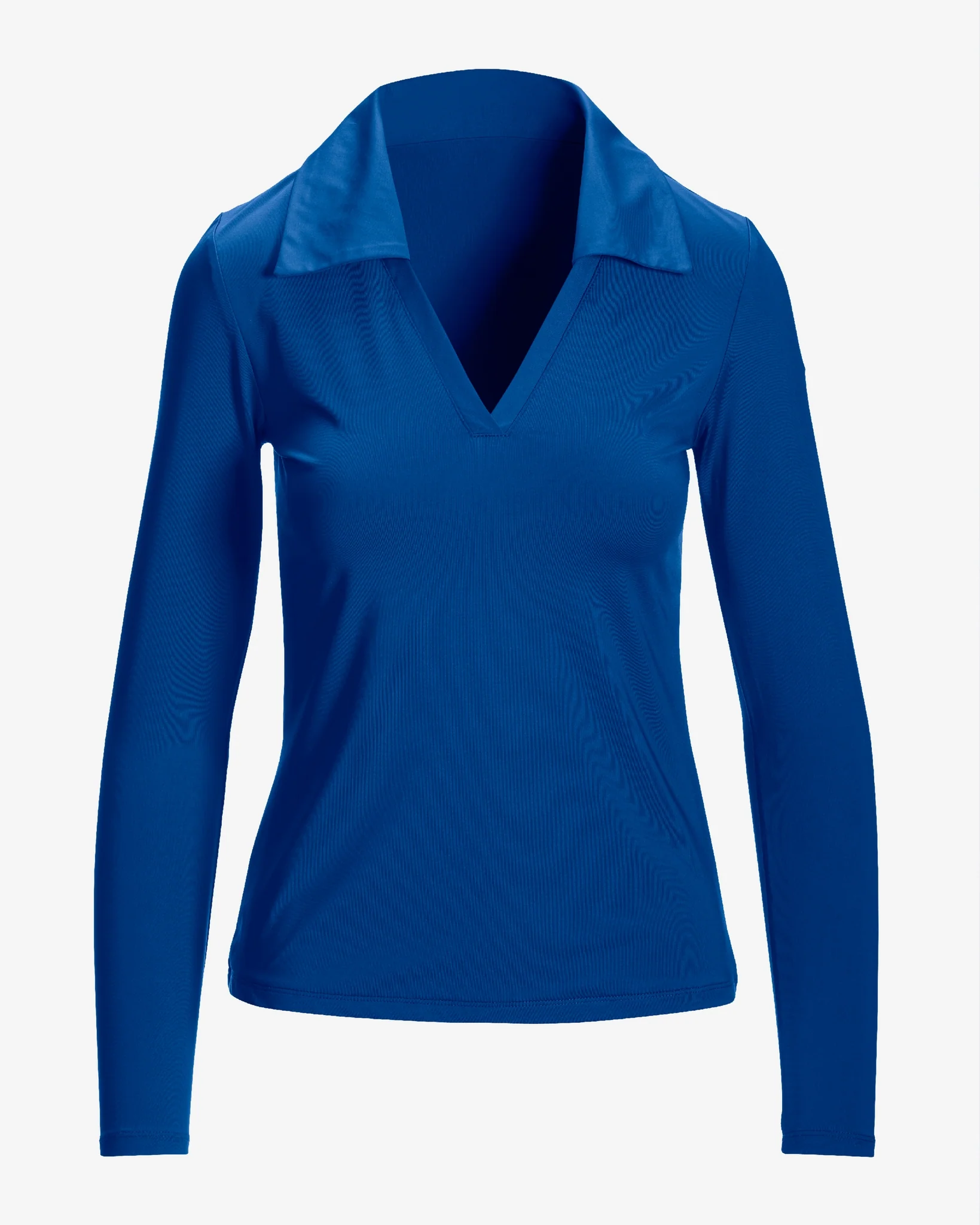 So Modern Collared V Neck Long Sleeve Top Lapis Blue - Mycitystee