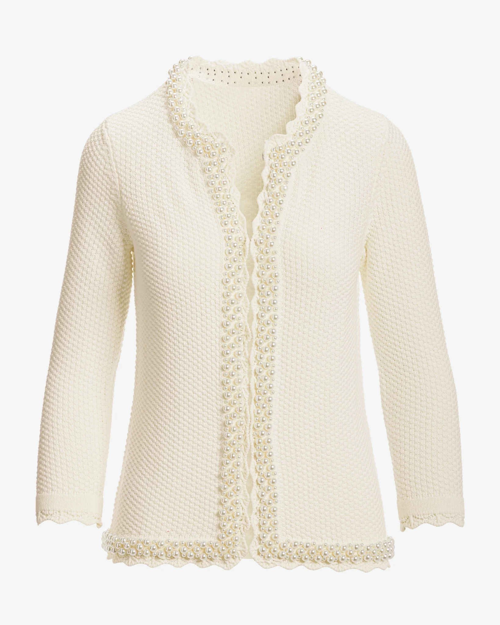 Pearl Trim Textured Cardigan Off White - Mycitystee