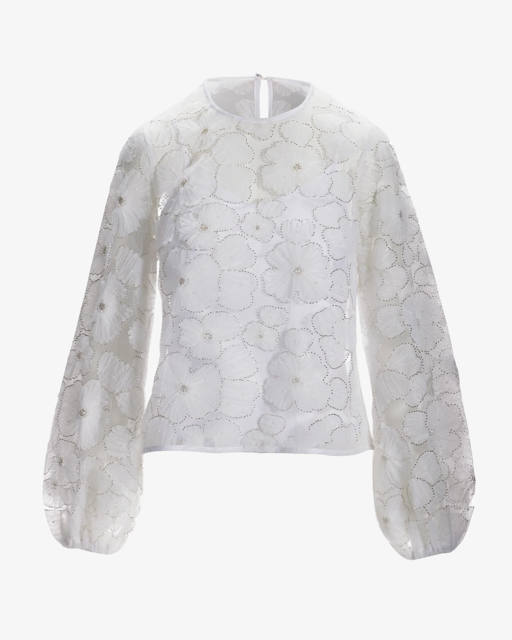 3D Embellished Floral Organza Blouse White - Mycitystee