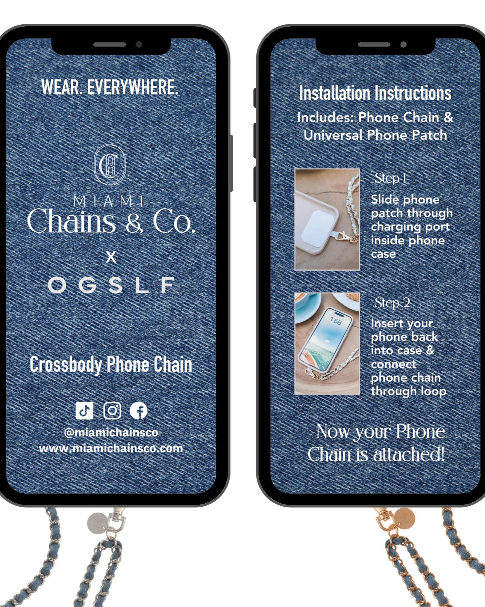 Denim Dream x Matte Silver Crossbody Phone Chain - Mycitystee